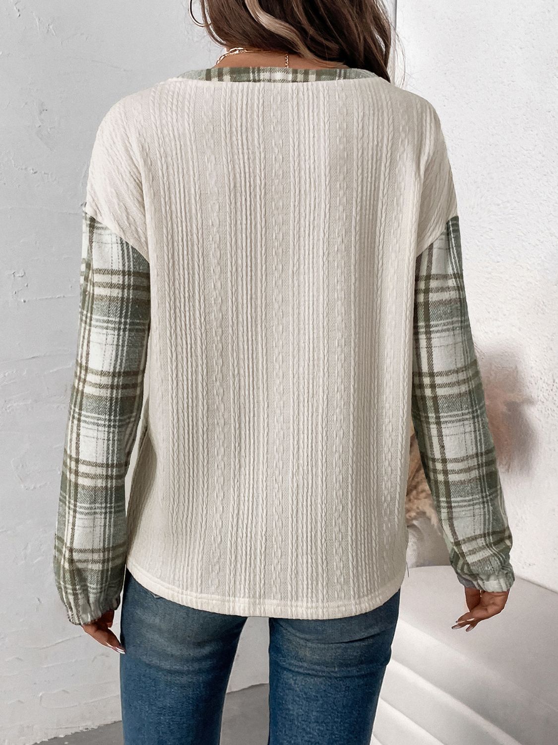 Plaid Half Button Long Sleeve T-Shirt