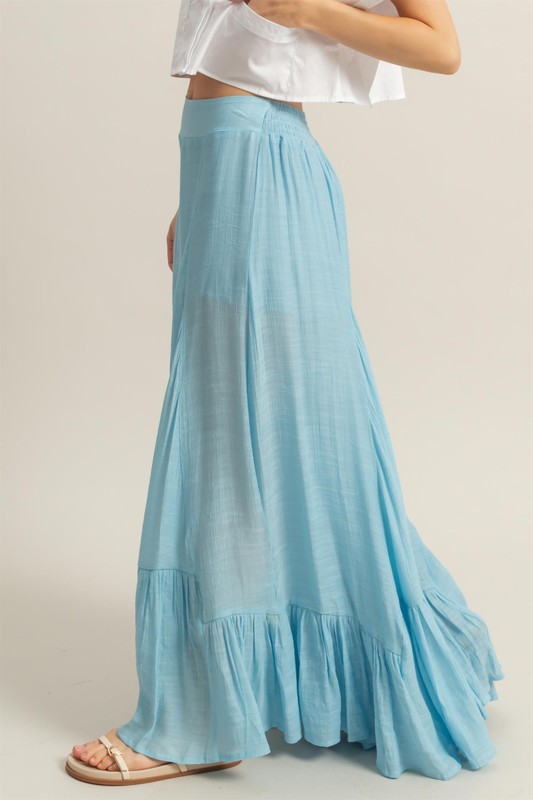 High-Waist Ruffle Flared Wide Leg Pants