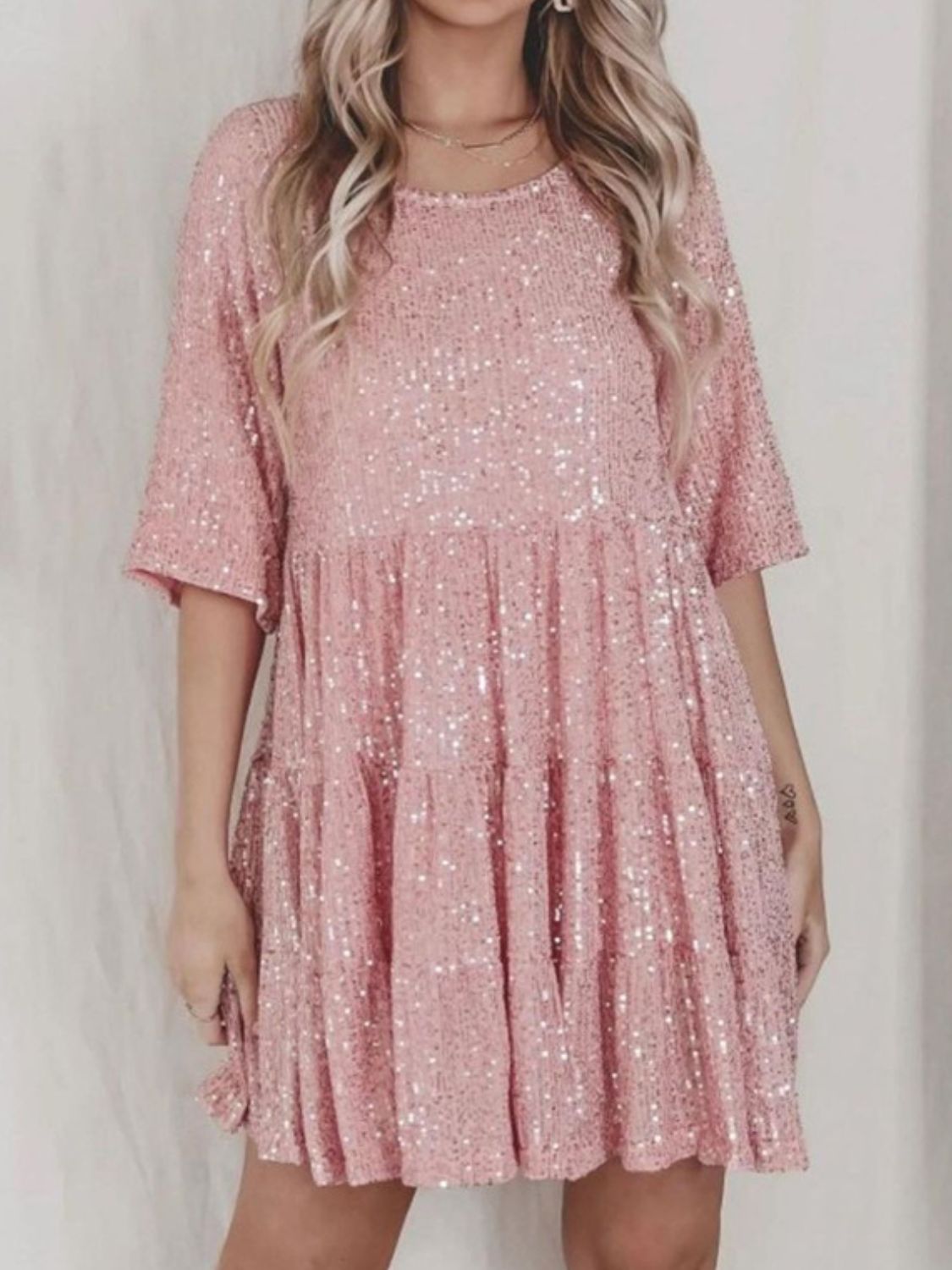 Sequin Round Neck Half Sleeve Mini Dress view 8