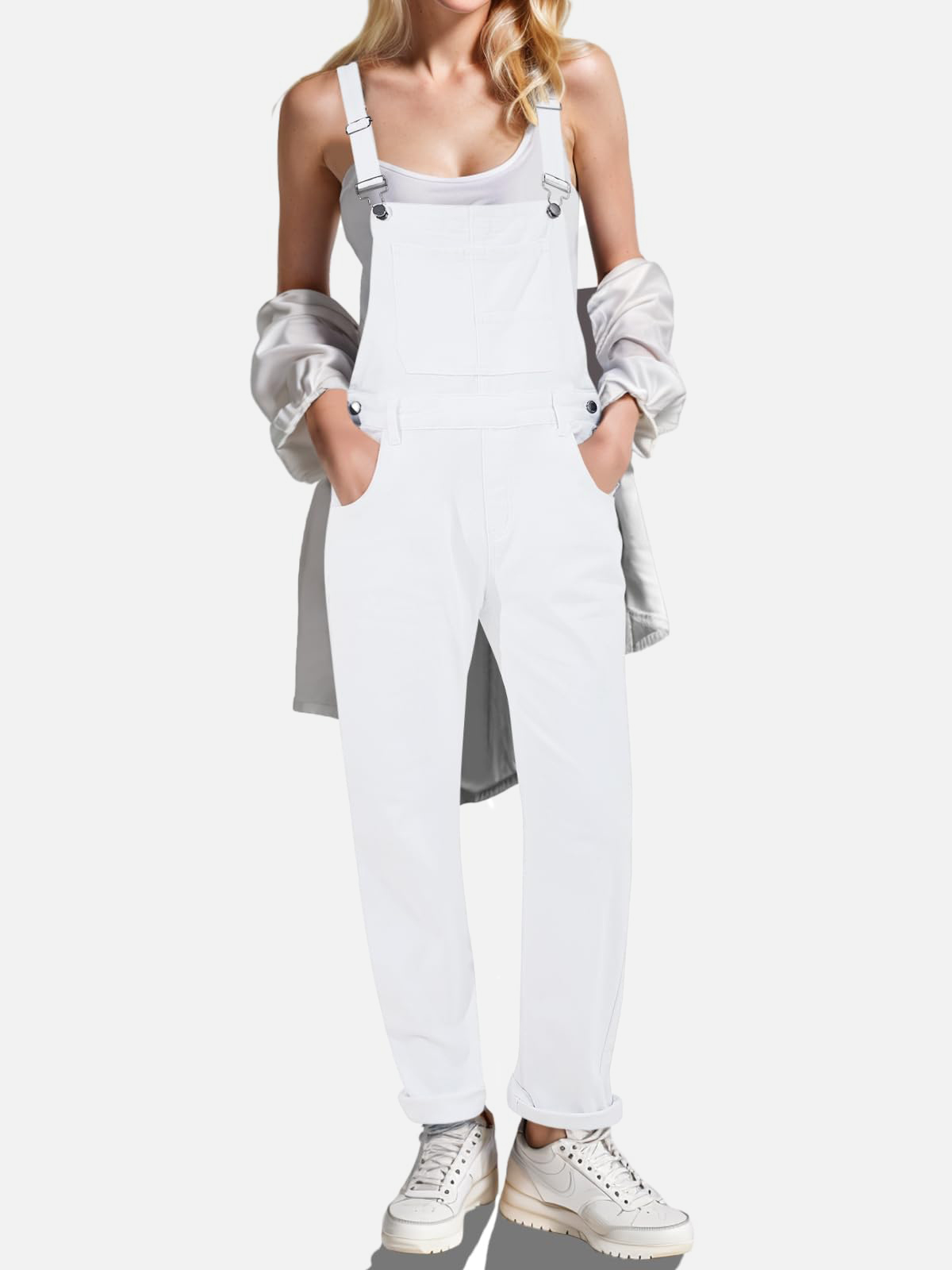 Square Neck Wide Strap Denim Overalls