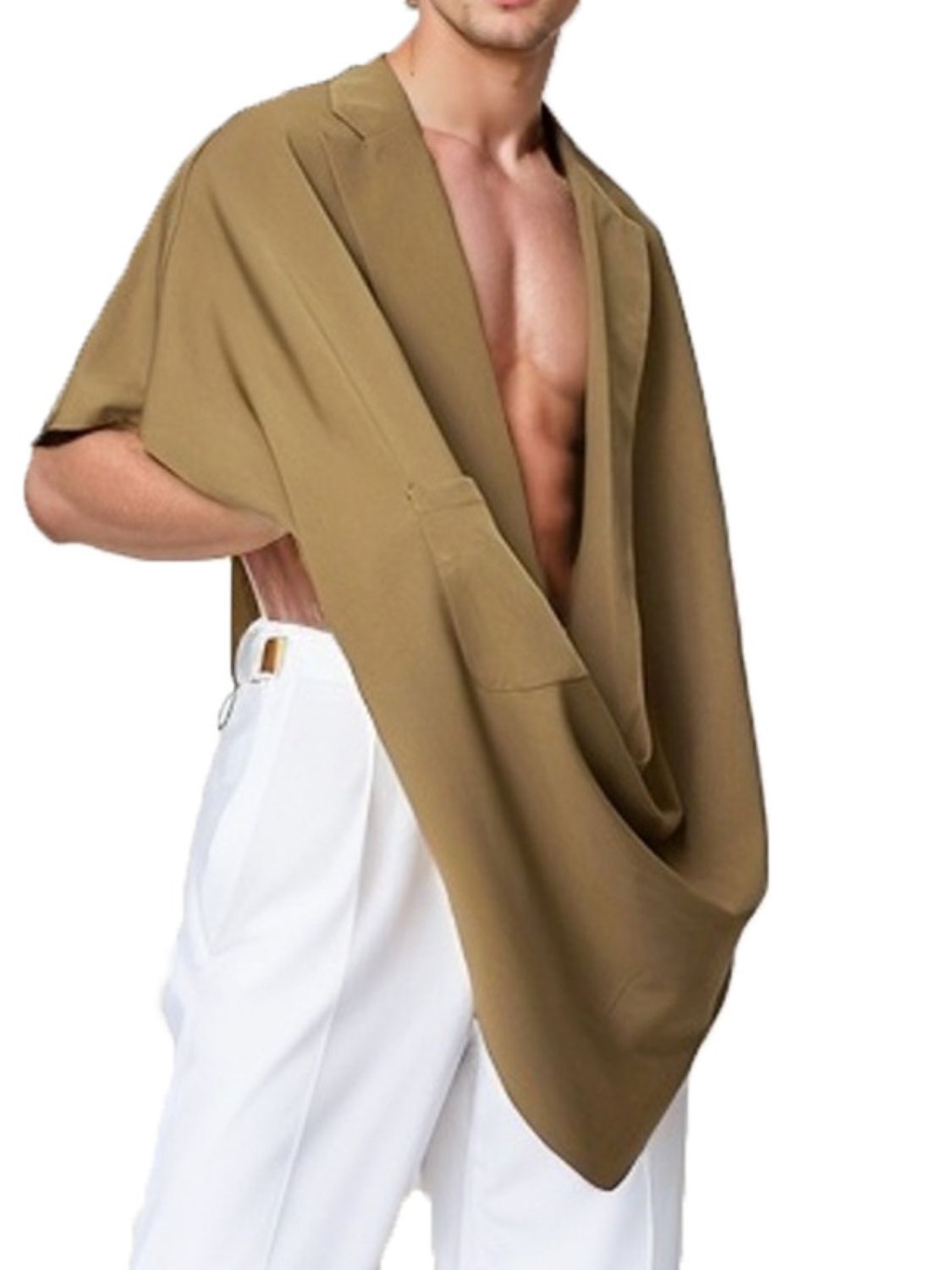 Men's Full Size Pocket Patched Draped Asymmetrical Hem Cape Plus Size
