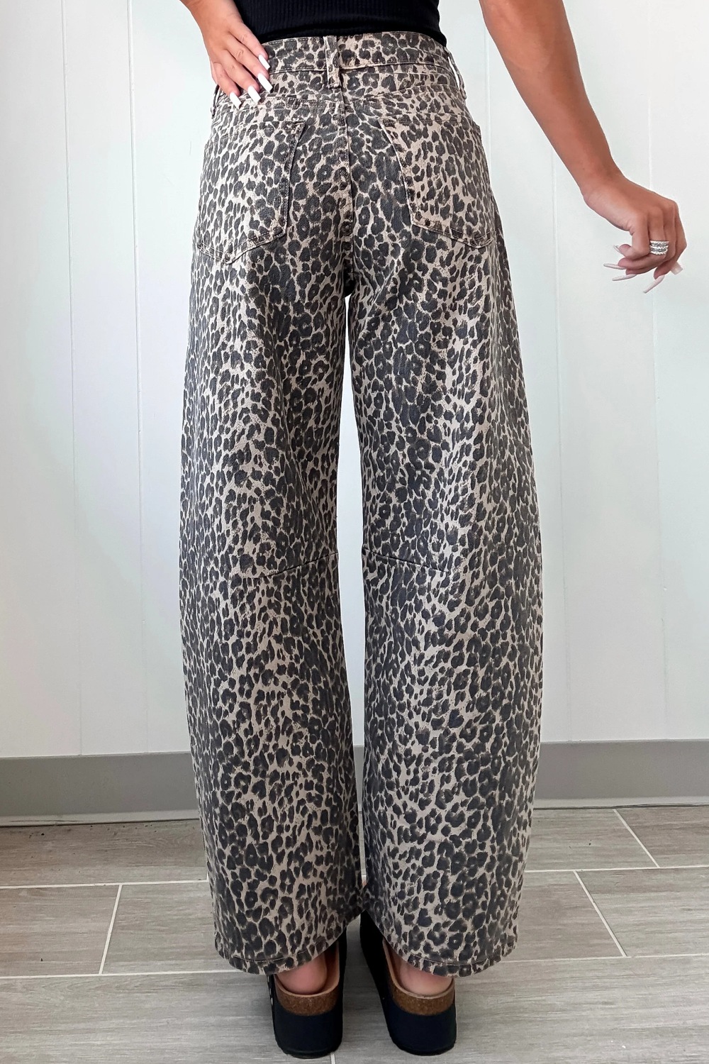 Leopard Print High Waist Barrel Jeans