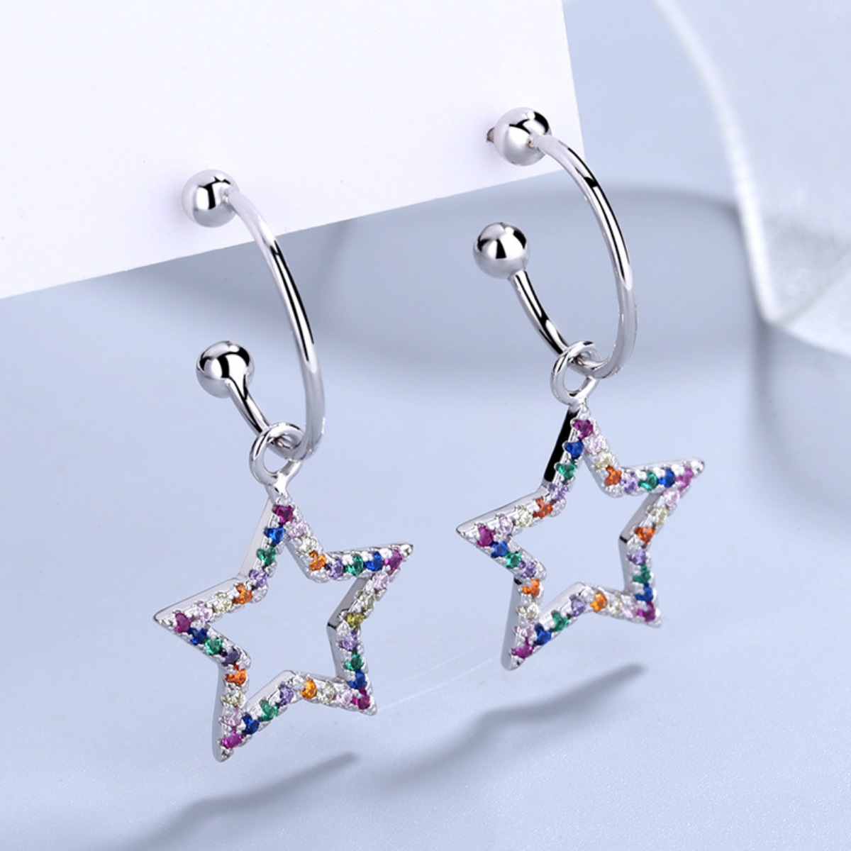 Star C-Hoop Dangle Earrings