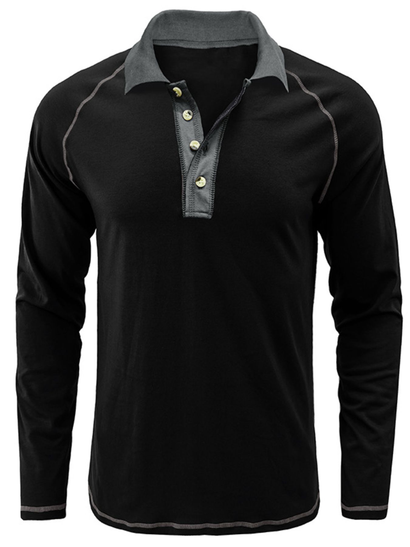 Men's Contrast Collar Long Sleeve Polo Shirt