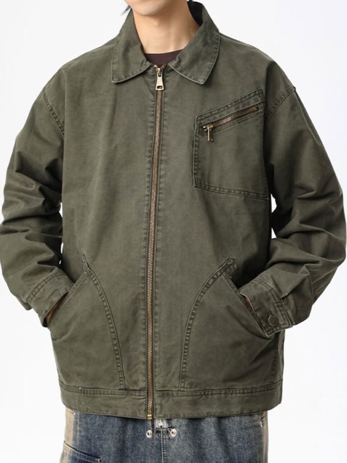 Men's Plus Size Zip Up Long Sleeve Jacket