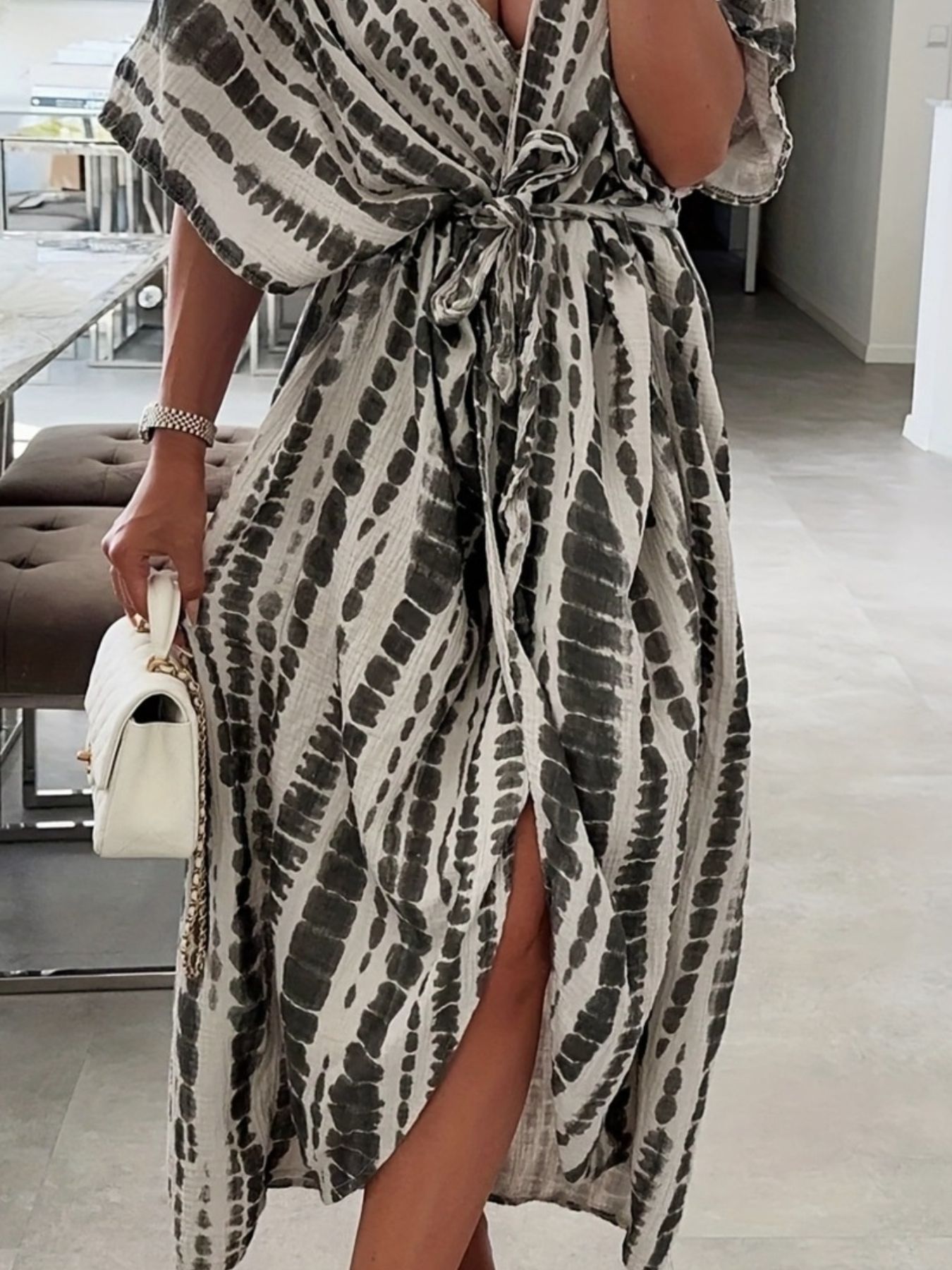 Tie-Dye Tie Waist Wrap Dress