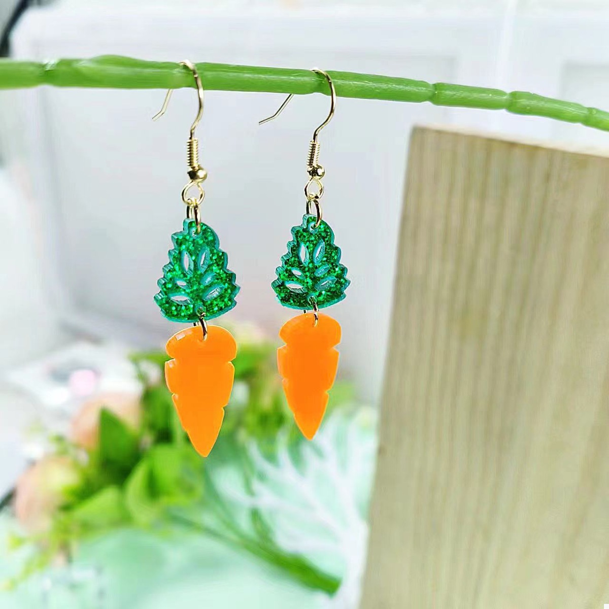 Carrot & Leaf Dangle Earrings