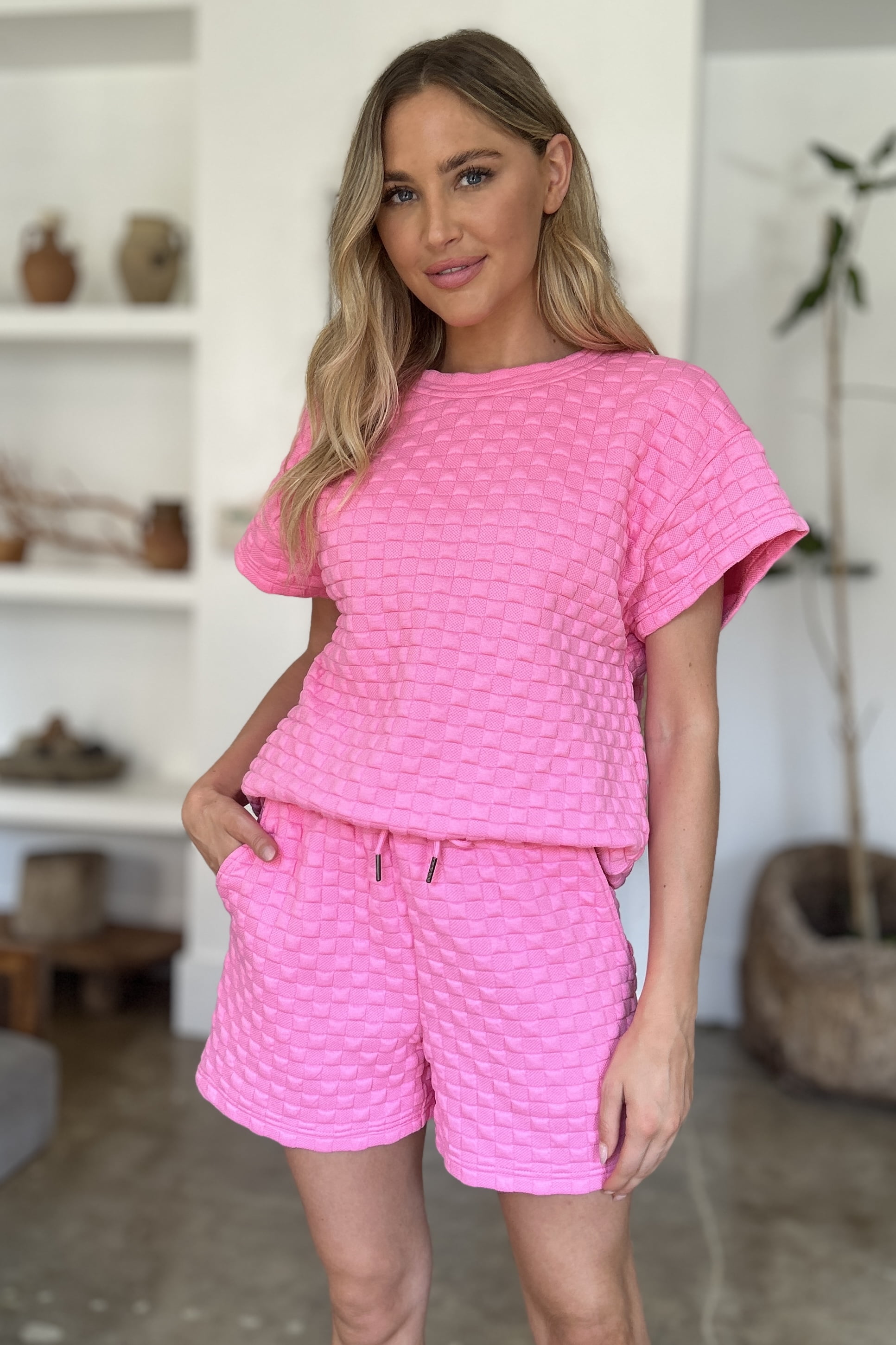 Full Size Texture T-Shirt and Shorts Set