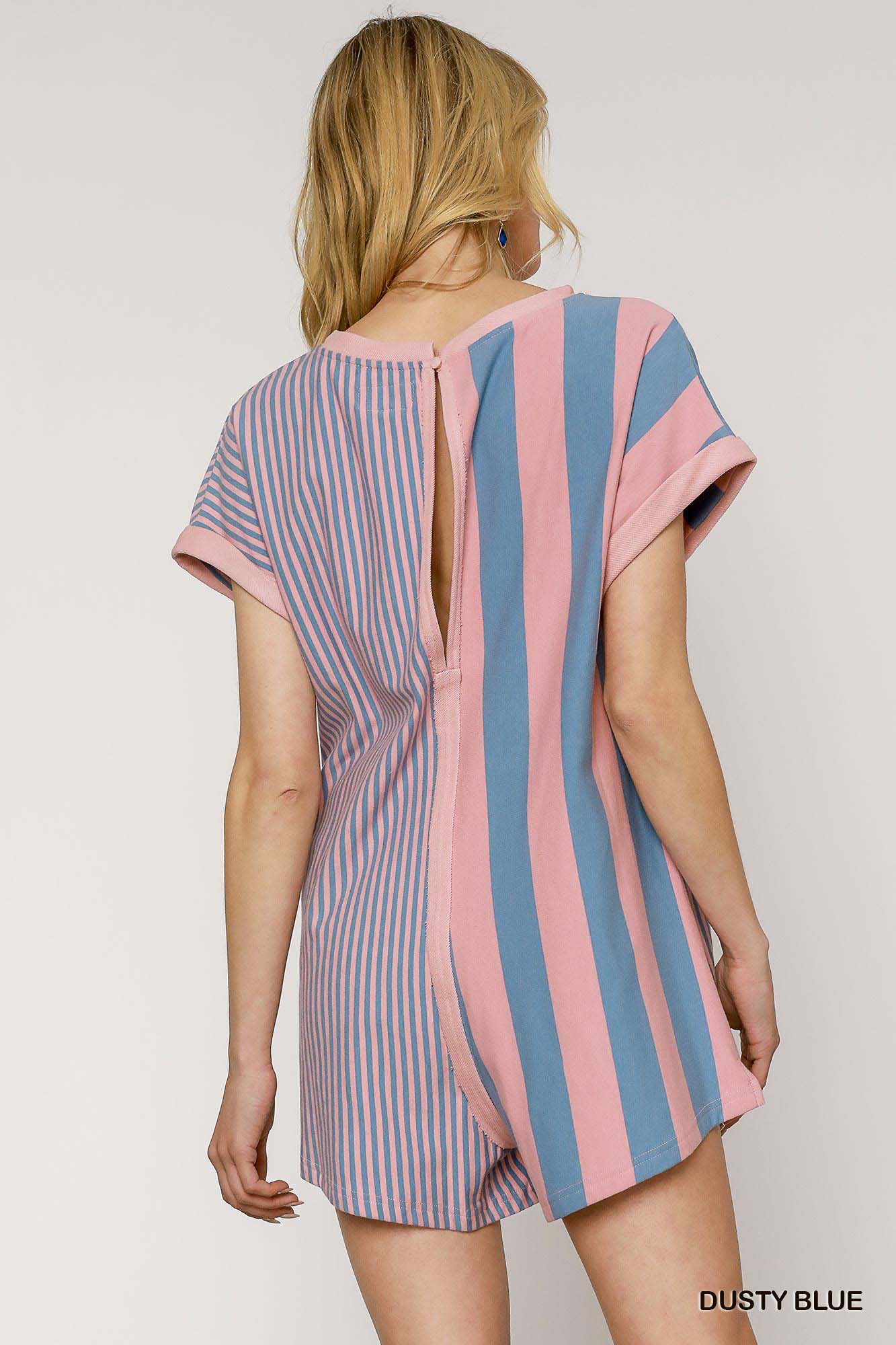 Umgee Mixed Striped Short Sleeve Romper