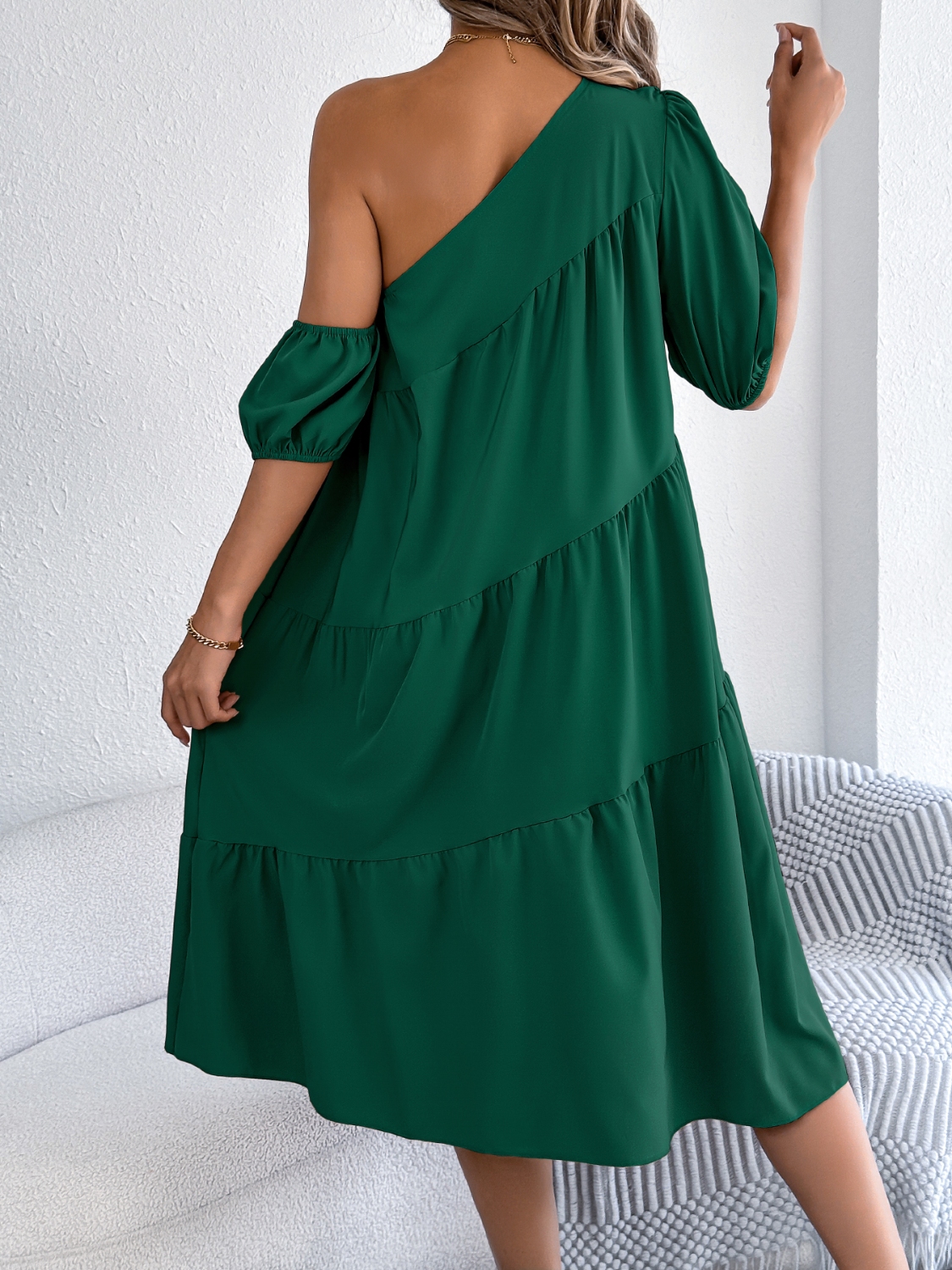 Single Shoulder Tiered Dress