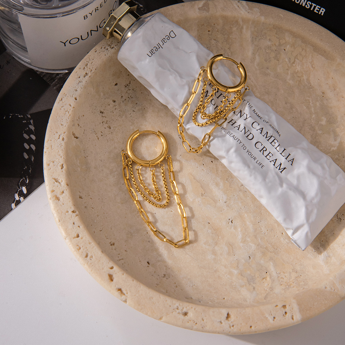 18K Gold-Plated Chain Hoop Earrings