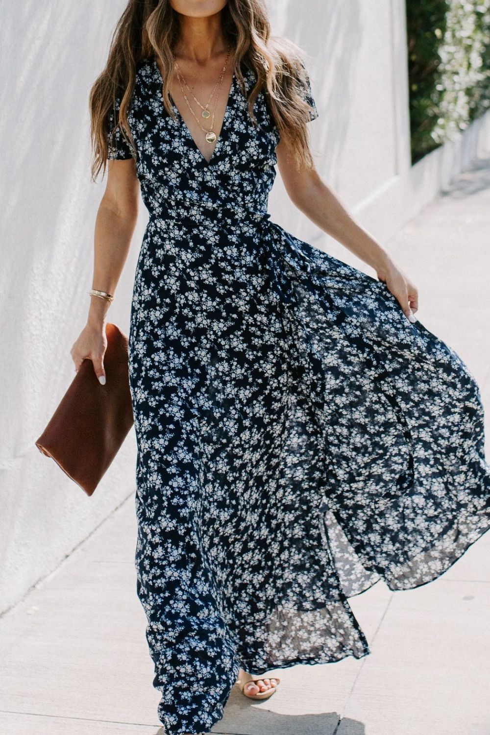 Floral Surplice Short Sleeve Dress
