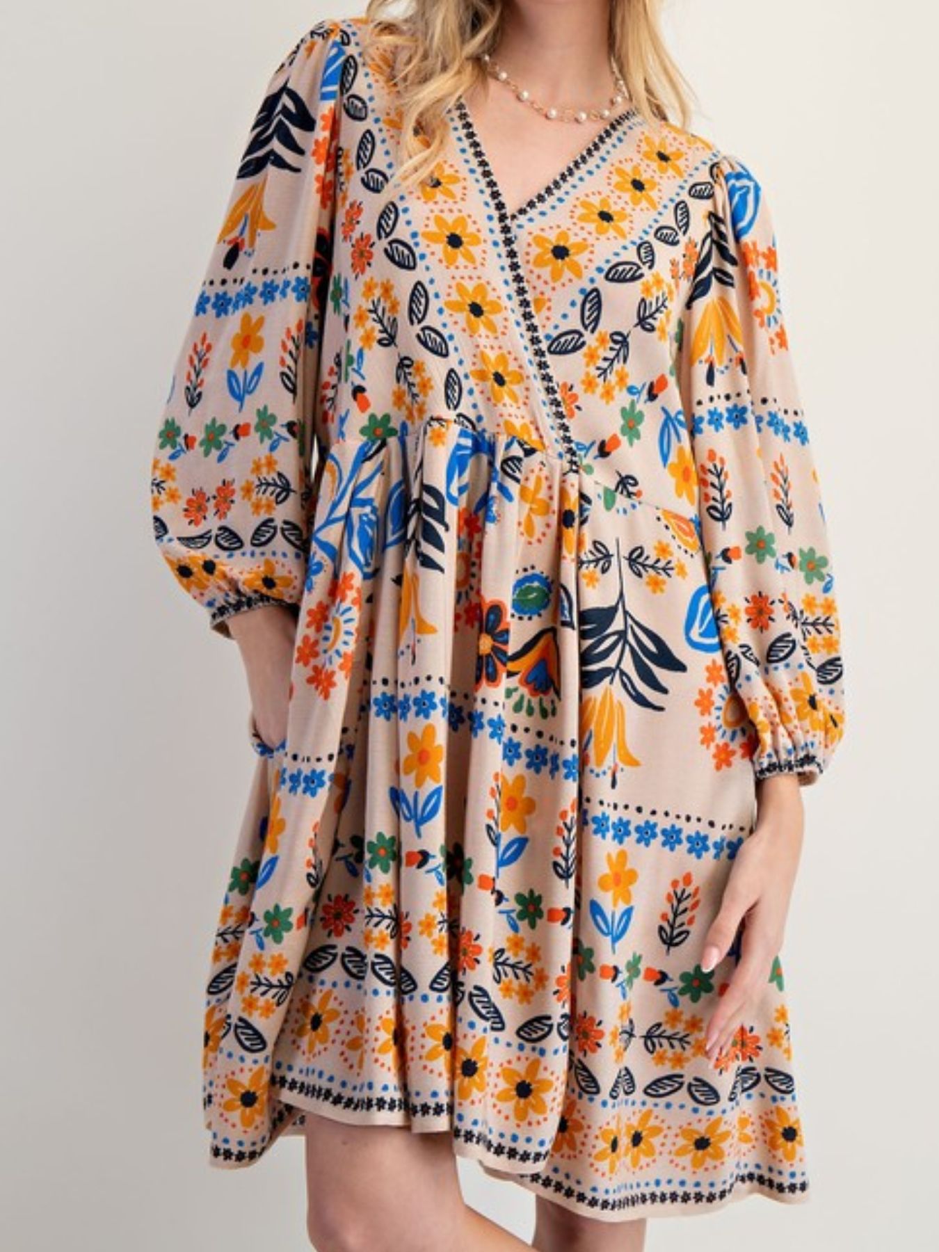 Bohemian Floral Print Long Sleeve Mini Dress