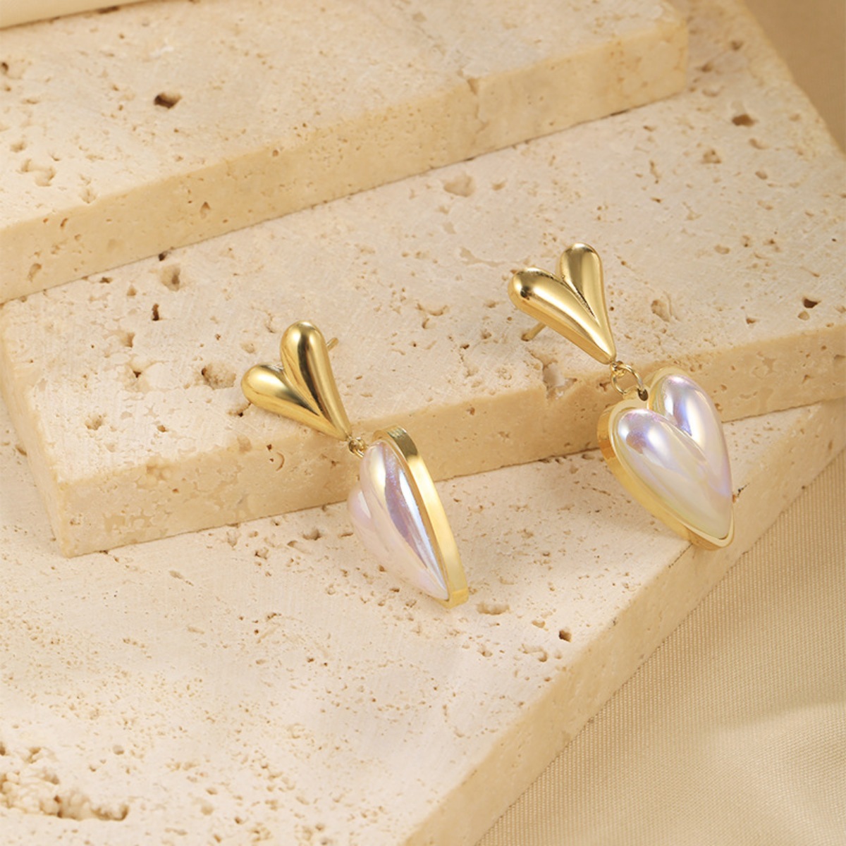 Heart-Shaped Pearl Drop Earrings