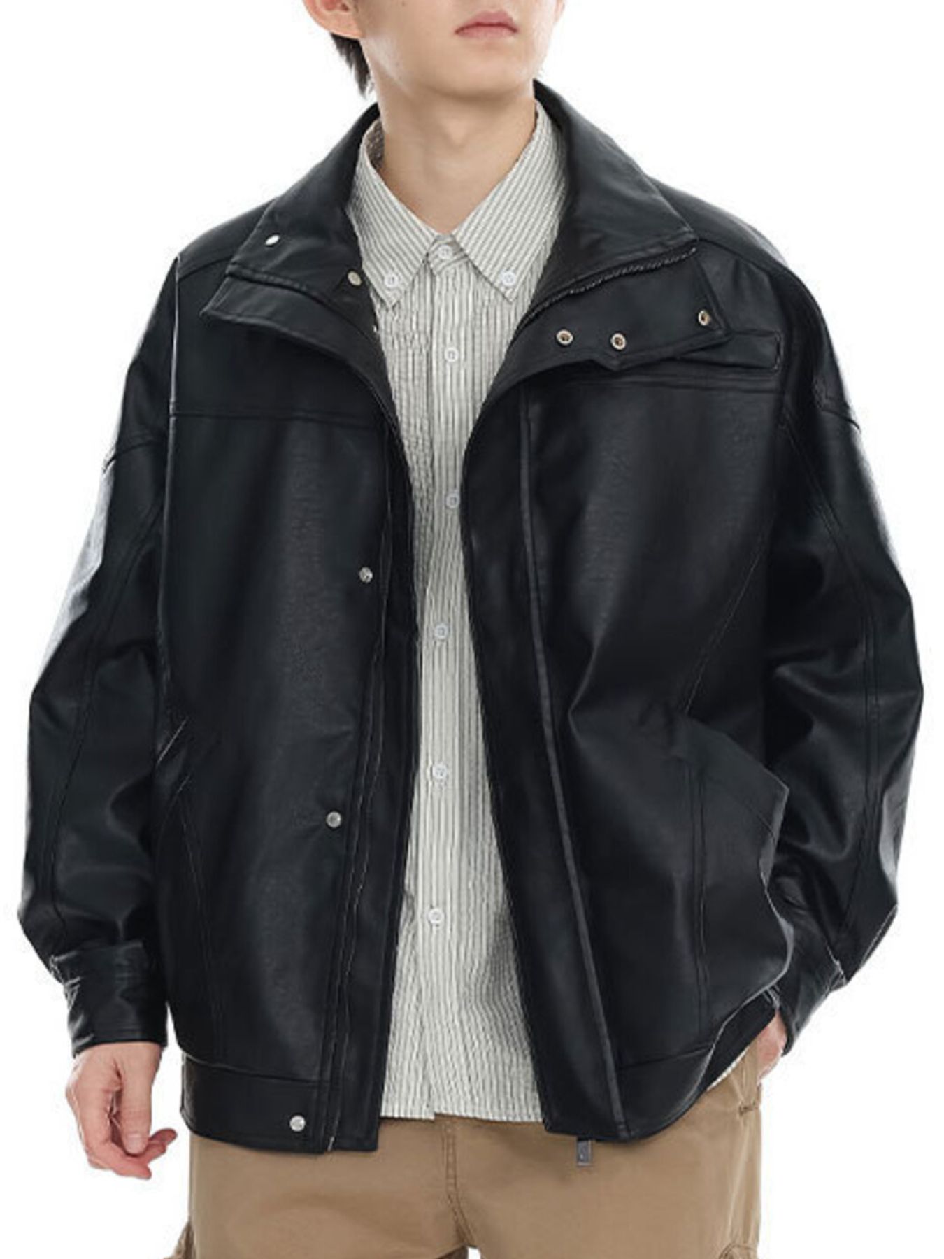 Men's Plus Size Stand Collar Leather Jacket