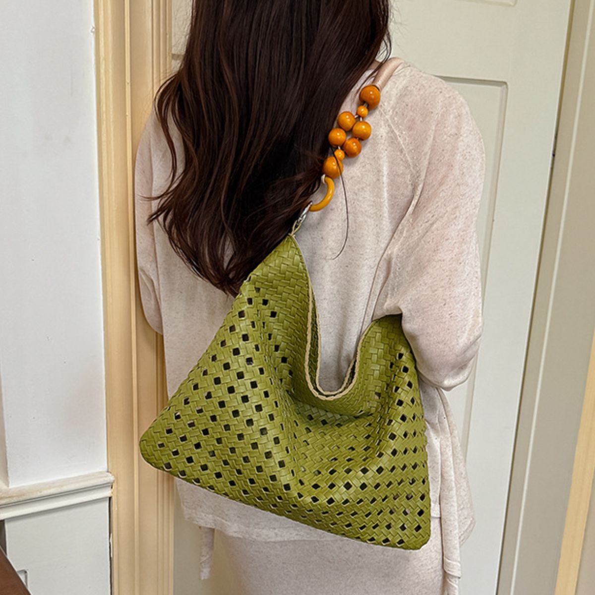 Cutout Shoulder Bag with Beaded Handle 3