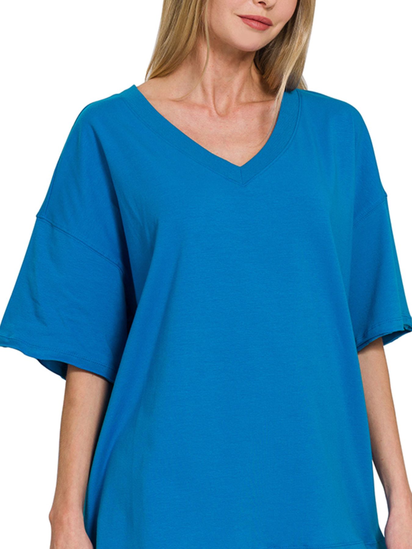 Cotton V-neck Top & Biker Shorts Set