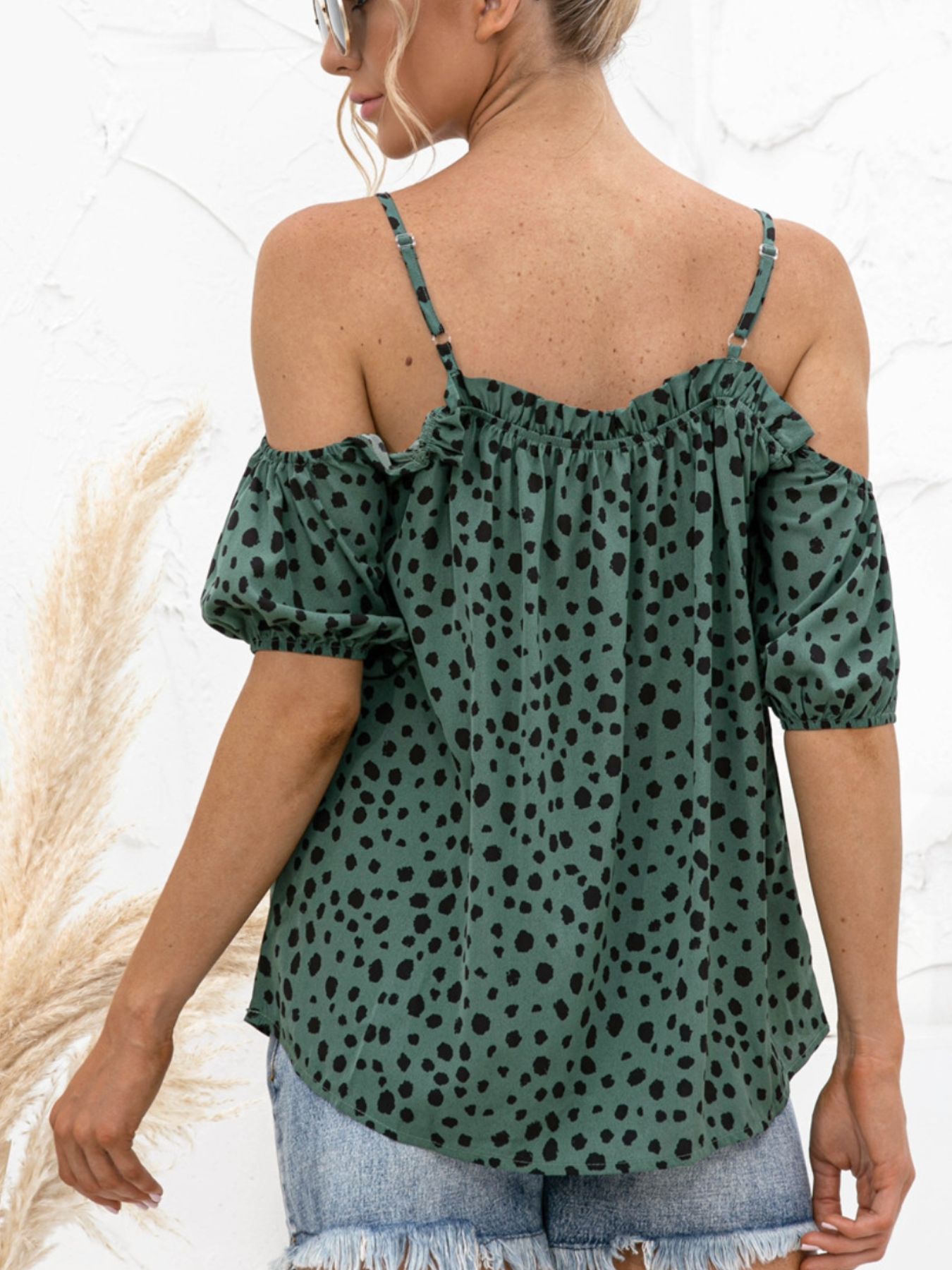 Puff Sleeve Polka Dot Ruffle Cami Top