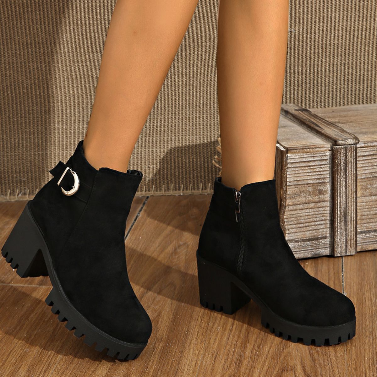 Round Toe Block Heels Boots