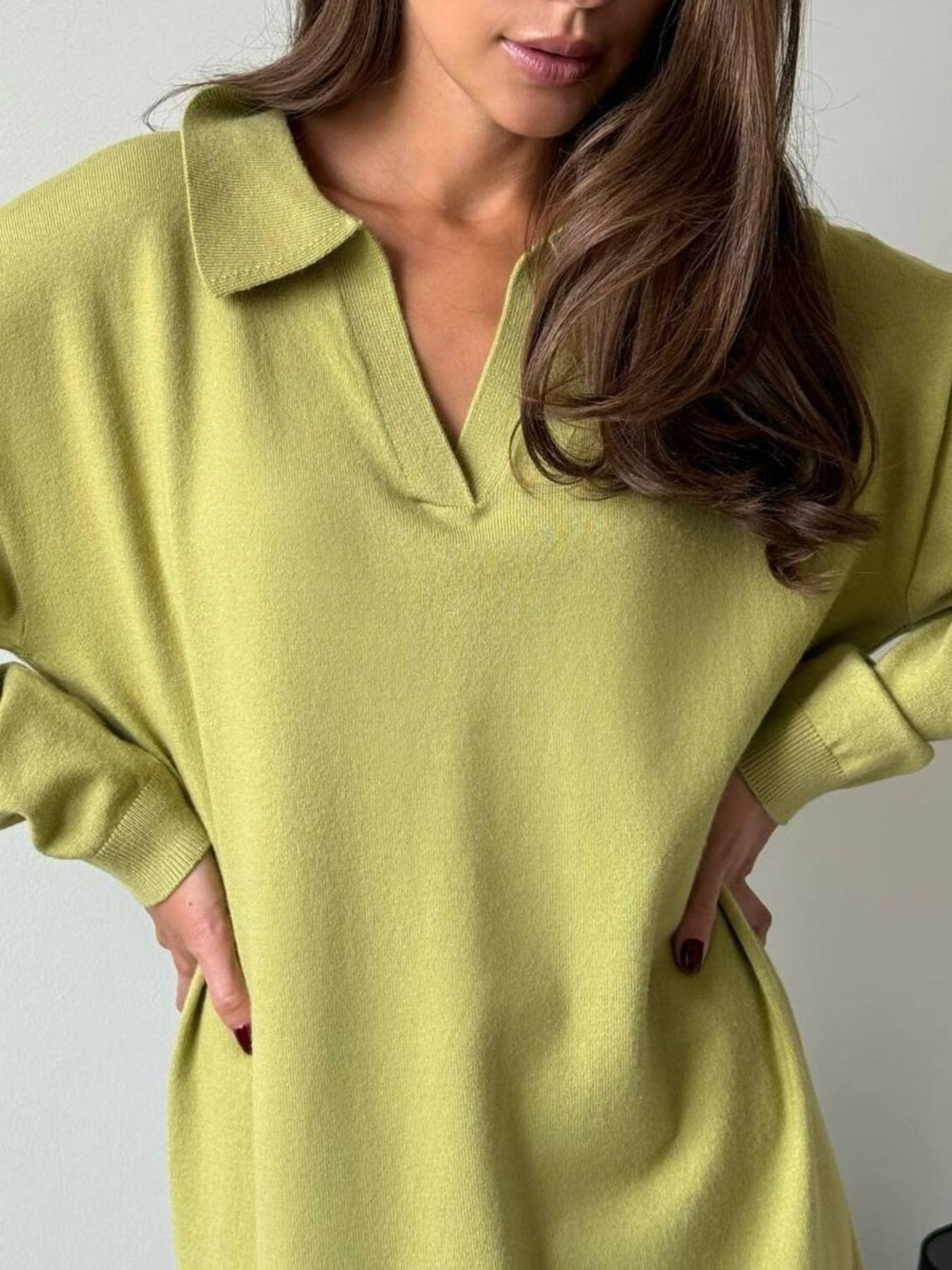 Long Sleeve Collared Neck Knit Dress