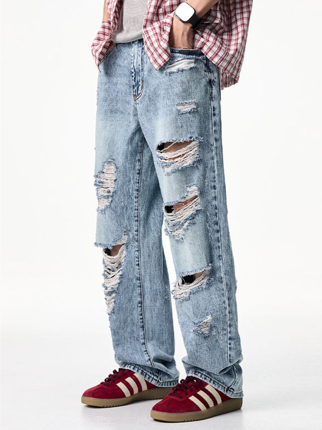 Men's Distressed Wide Leg Jeans