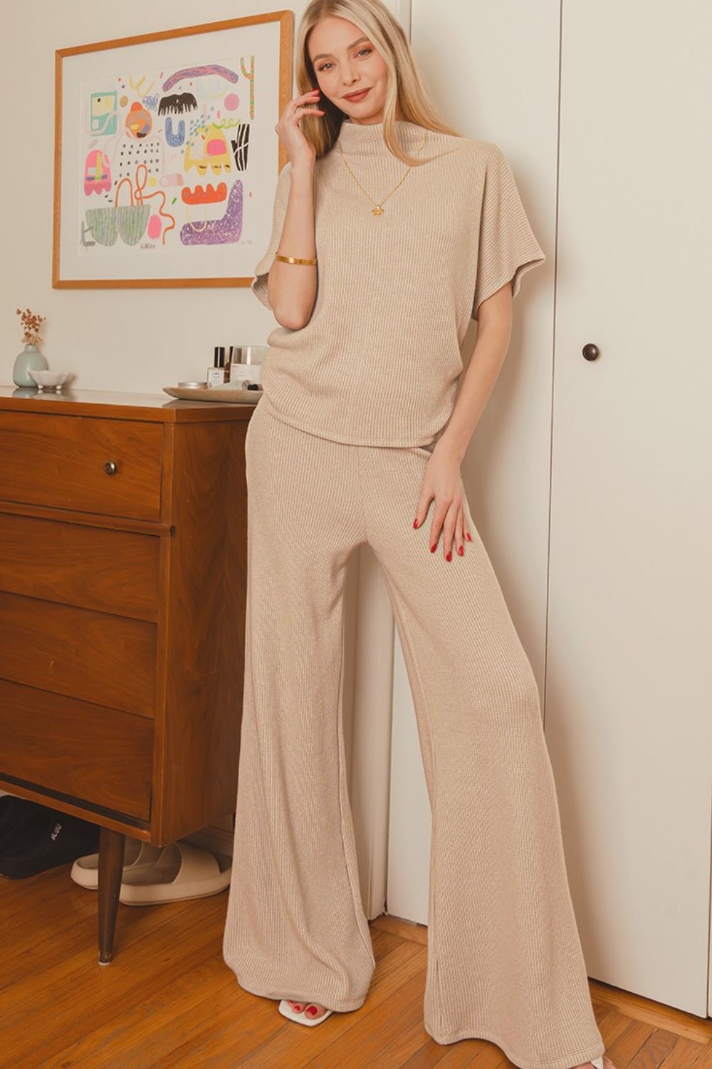 Sweater Mock Neck Top & Long Pants Set