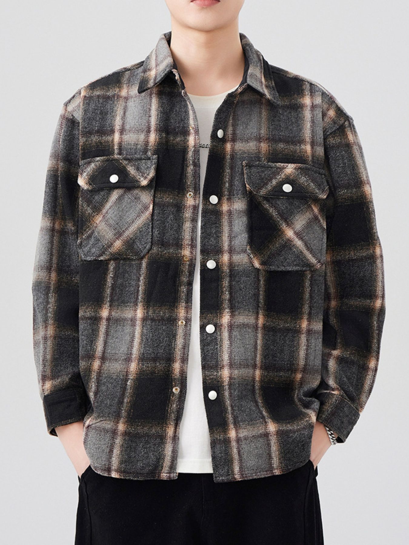 Men's Plaid Button Up Long Sleeve Shirt