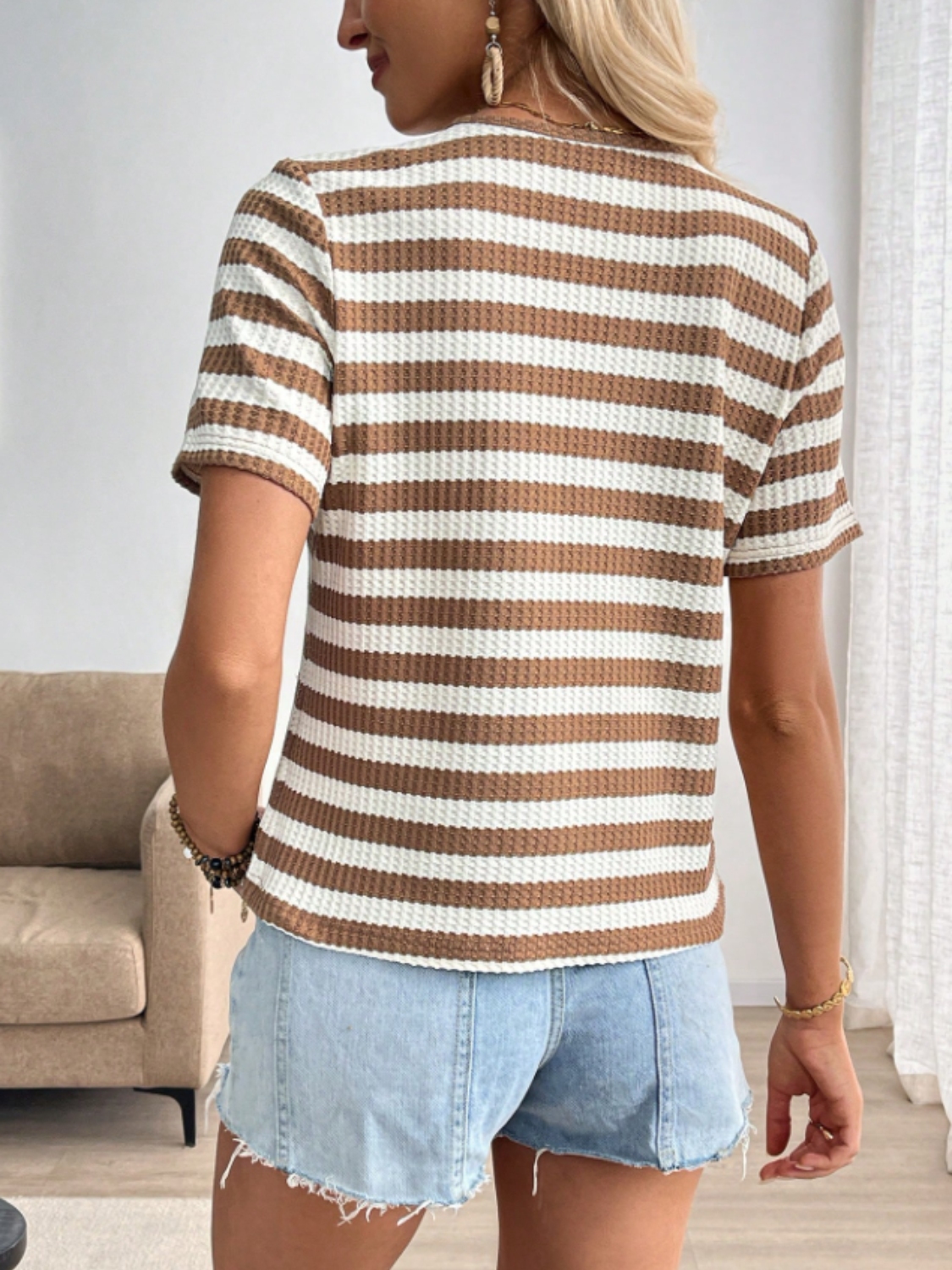 Striped V-Neck Short Sleeve T-Shirt