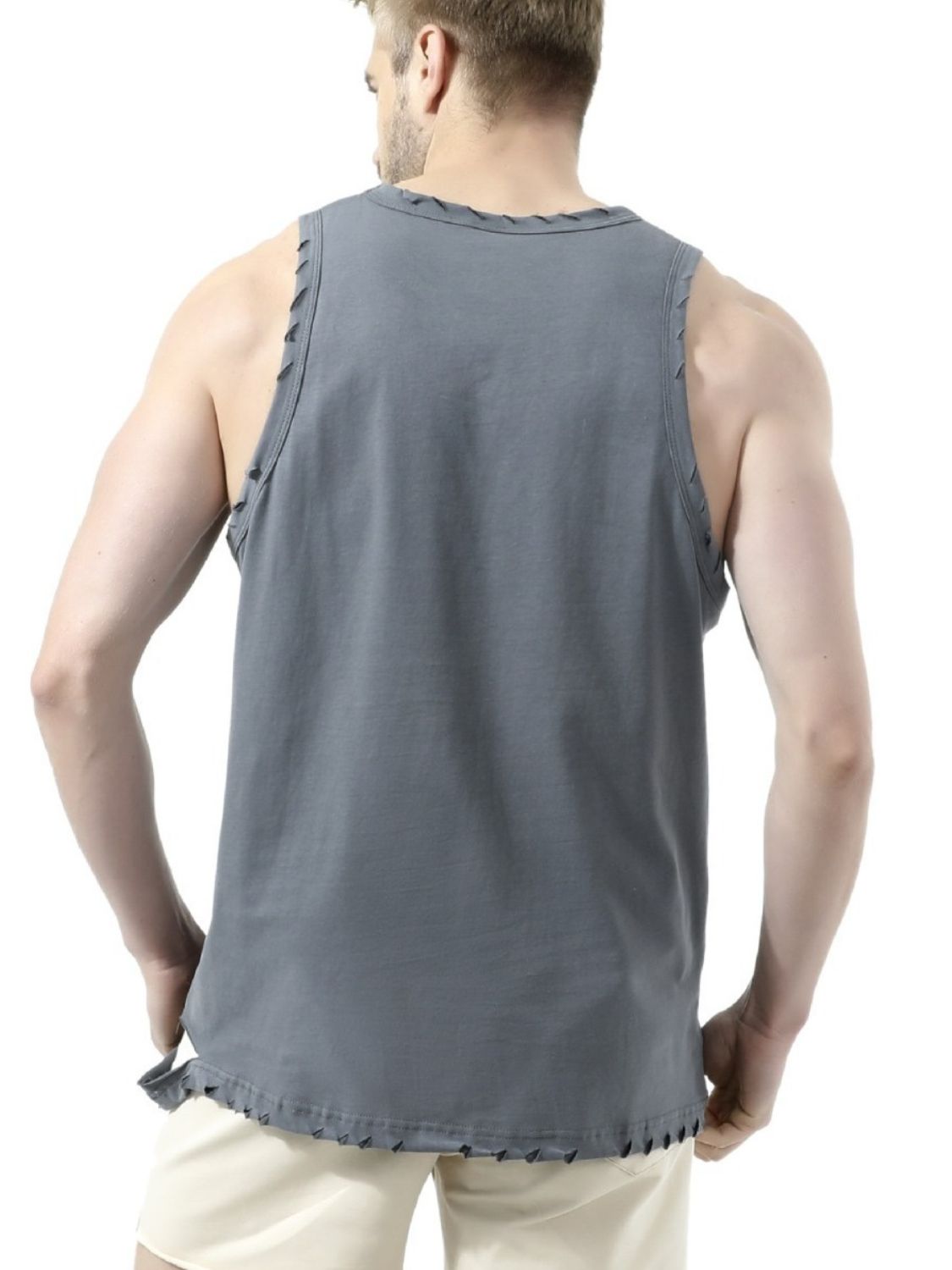 Men's Plus Size Distressed Hem Round Neck Tank