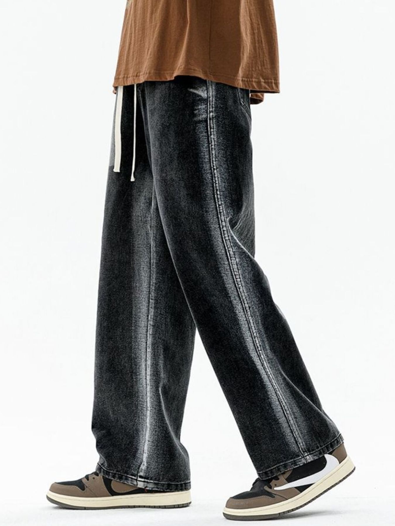 Men's Full Size Drawstring Relaxed Fit Wide Leg Jeans Plus Size