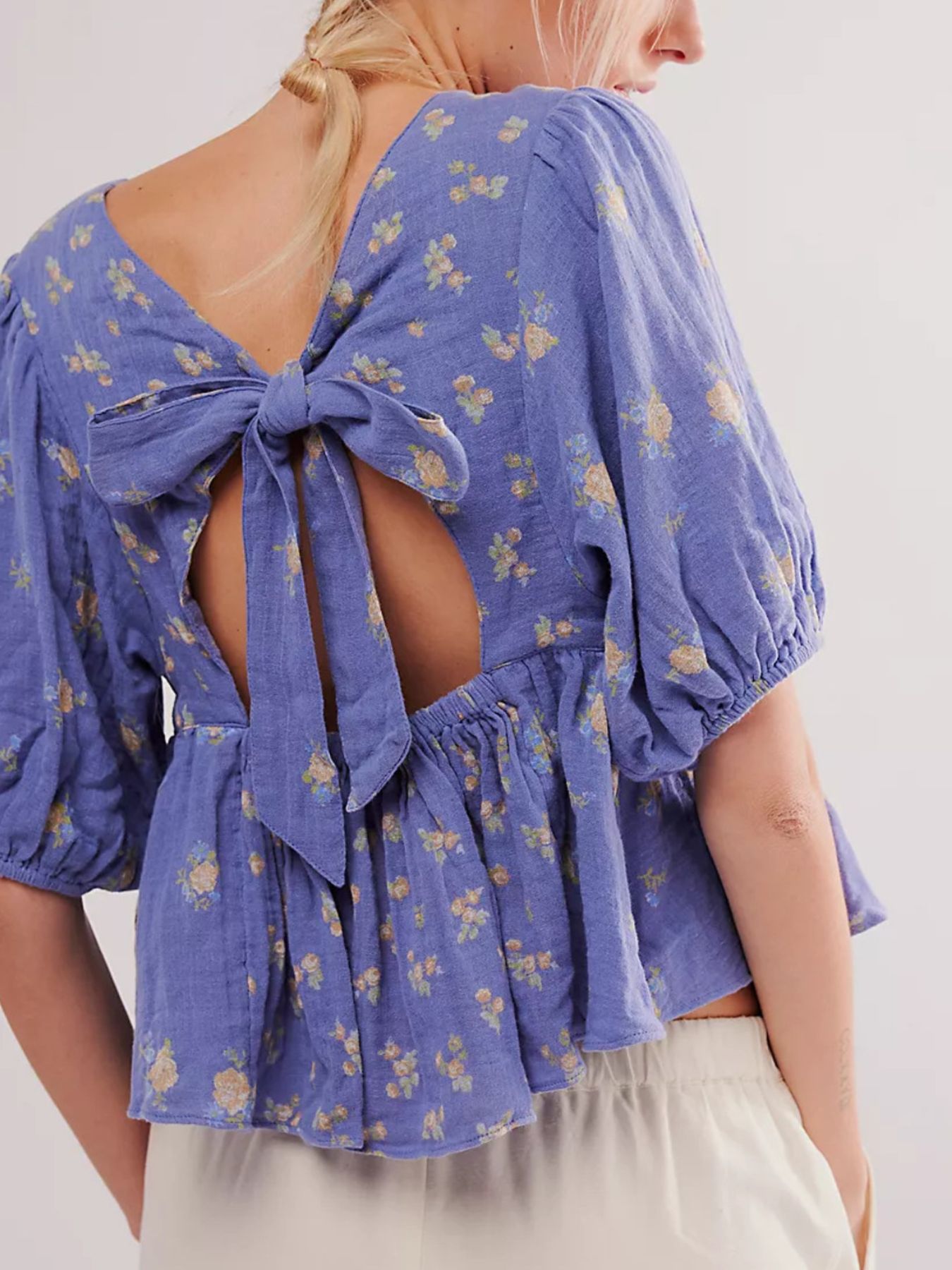 Bow Back Puff Sleeve Blouse