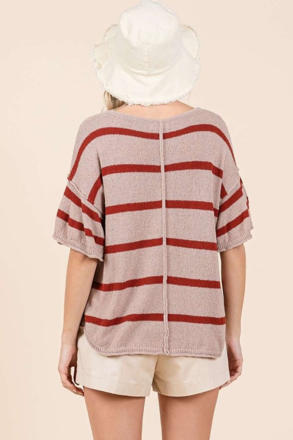 Striped Flounce Sleeve Knit Top