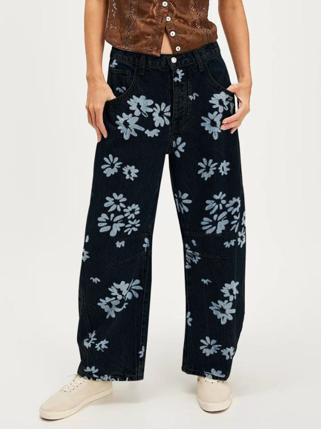 Printed Wide Leg Jeans