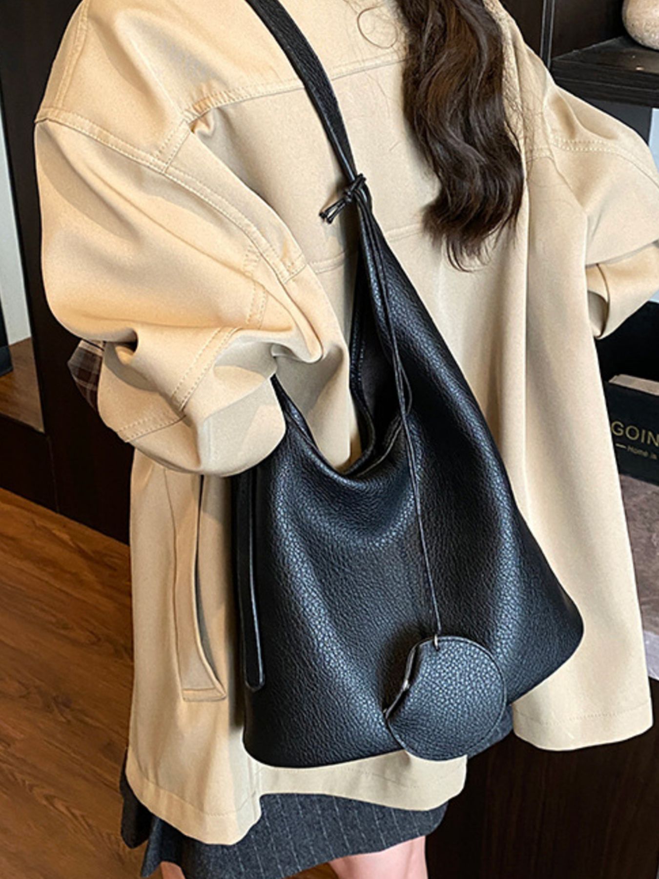 Solid Color Leather Handbag