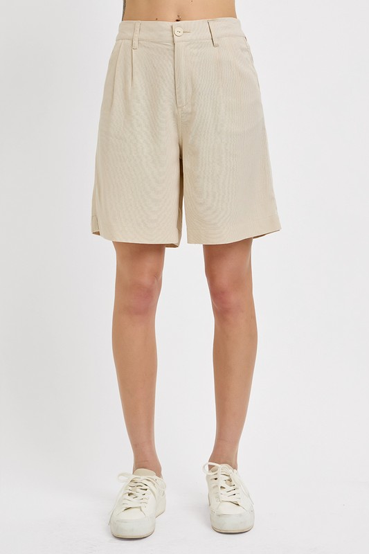 High Rise Pleated Front Shorts