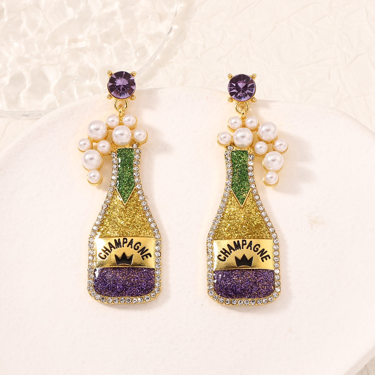 Champagne Bottle Earrings with Pearls