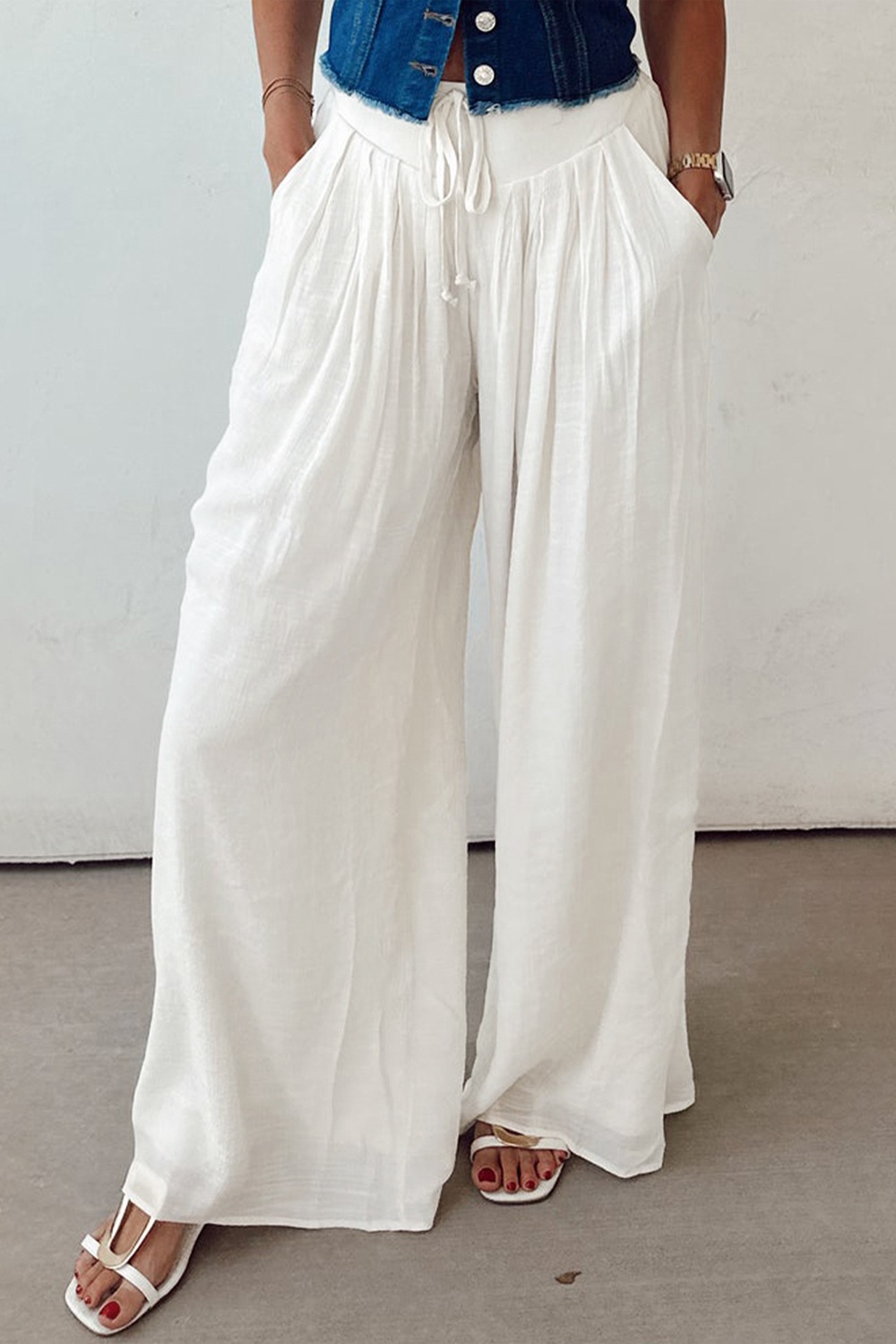 Flowy Wide Leg Pants with Drawstring Waist