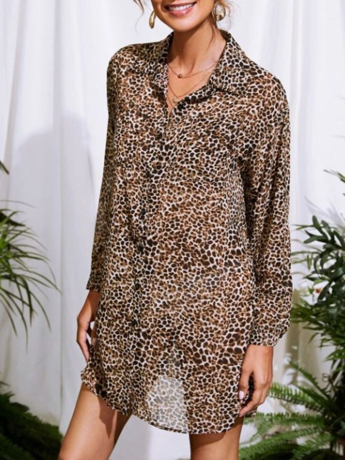Leopard Print Button-Up Long Sleeve Oversized Shirt 2