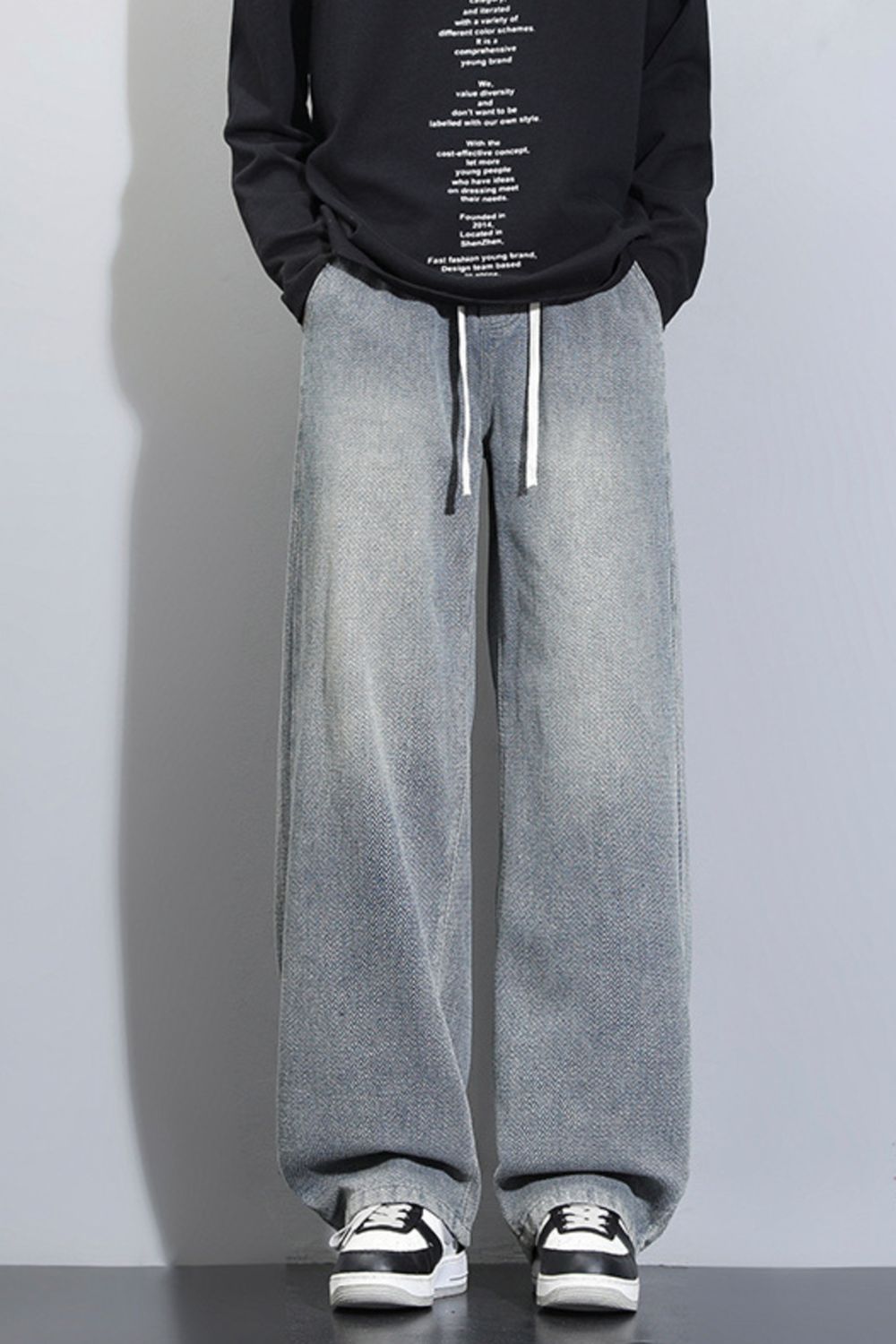 Men's Full Size Vintage Wash Wide Leg Jeans Plus Size