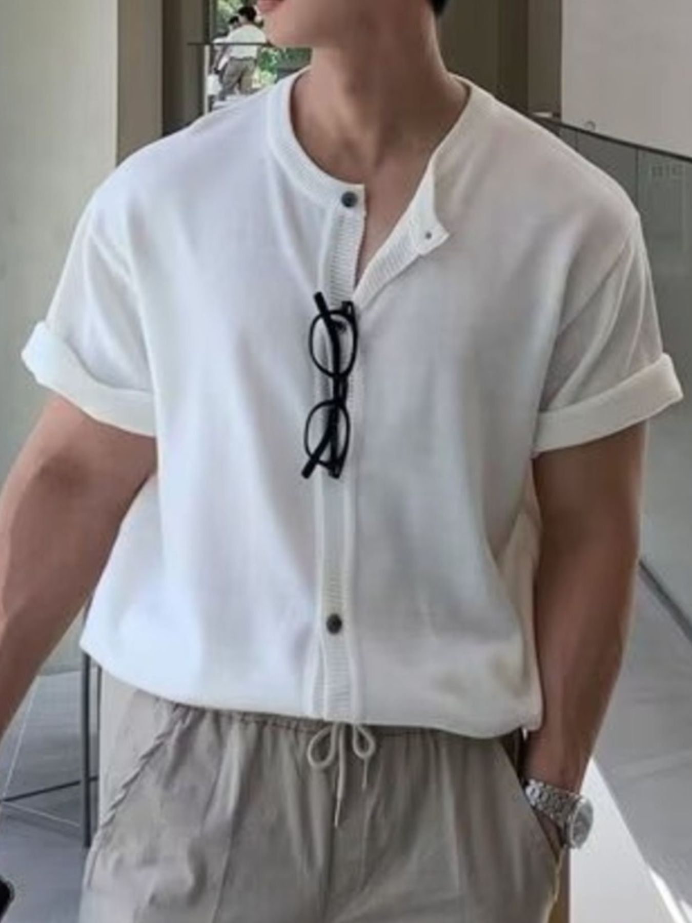 Men's Button Up Short Sleeve Top