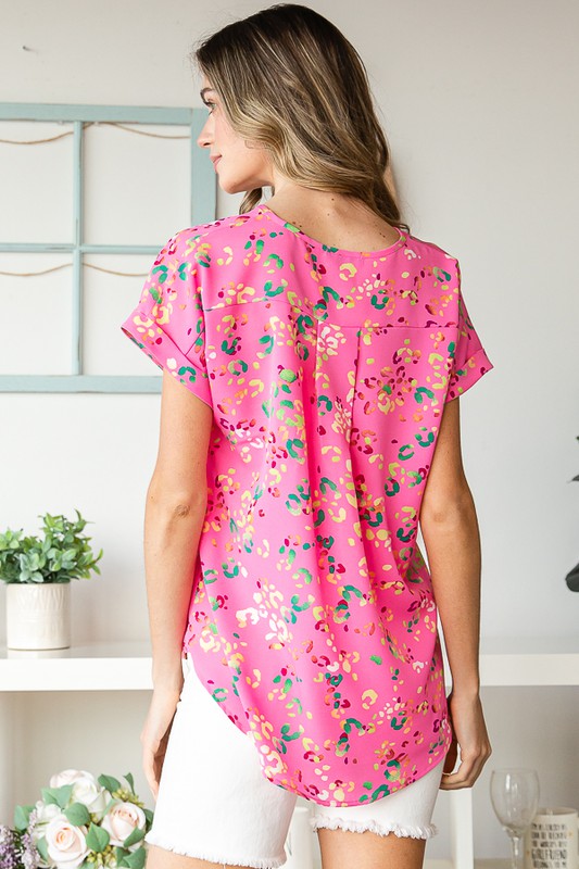 Full Size Animal print V-Neck Short Sleeve T-Shirt Plus Size