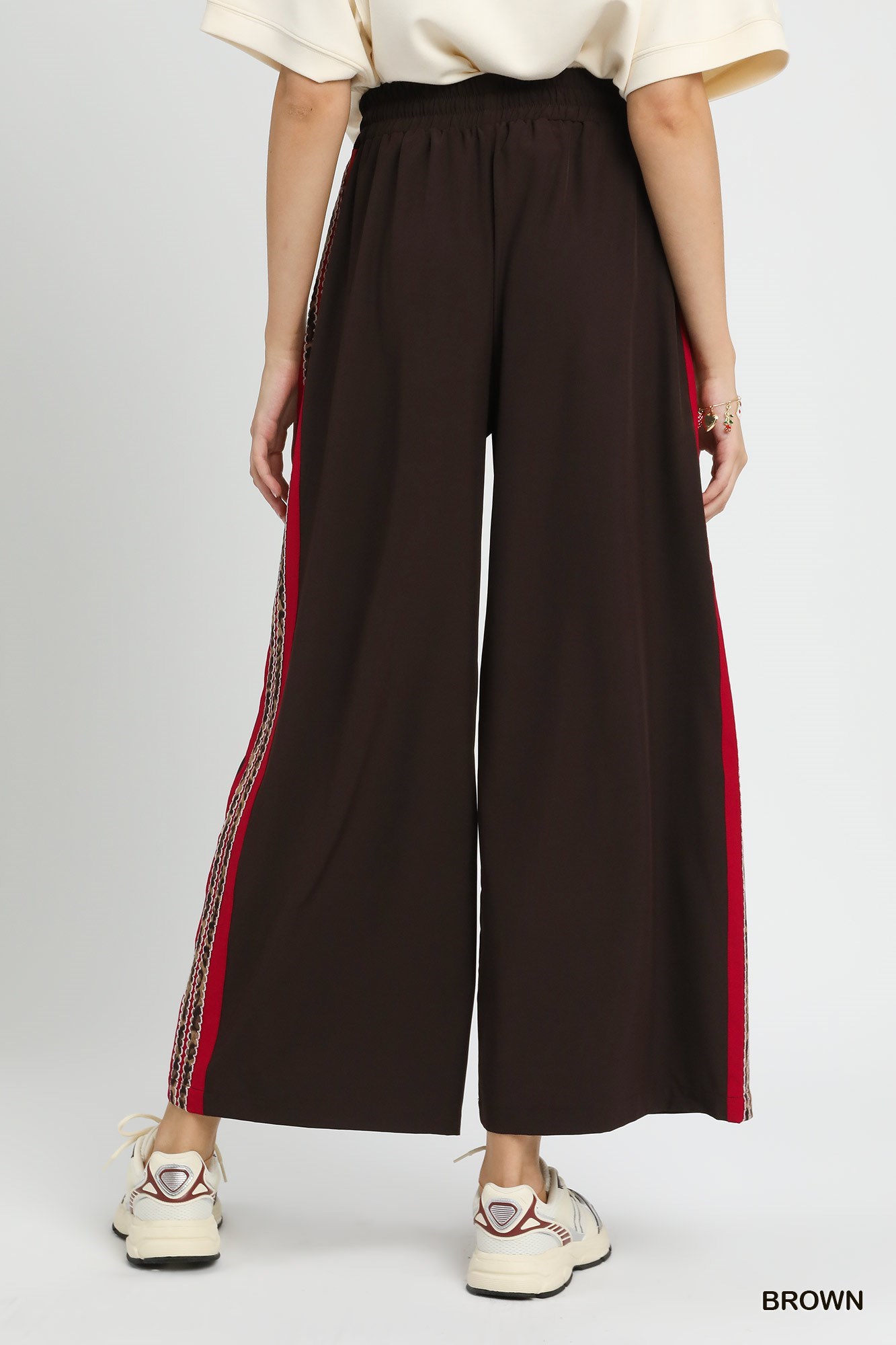 Umgee Wide Leg Pants with Contrast Side Trim