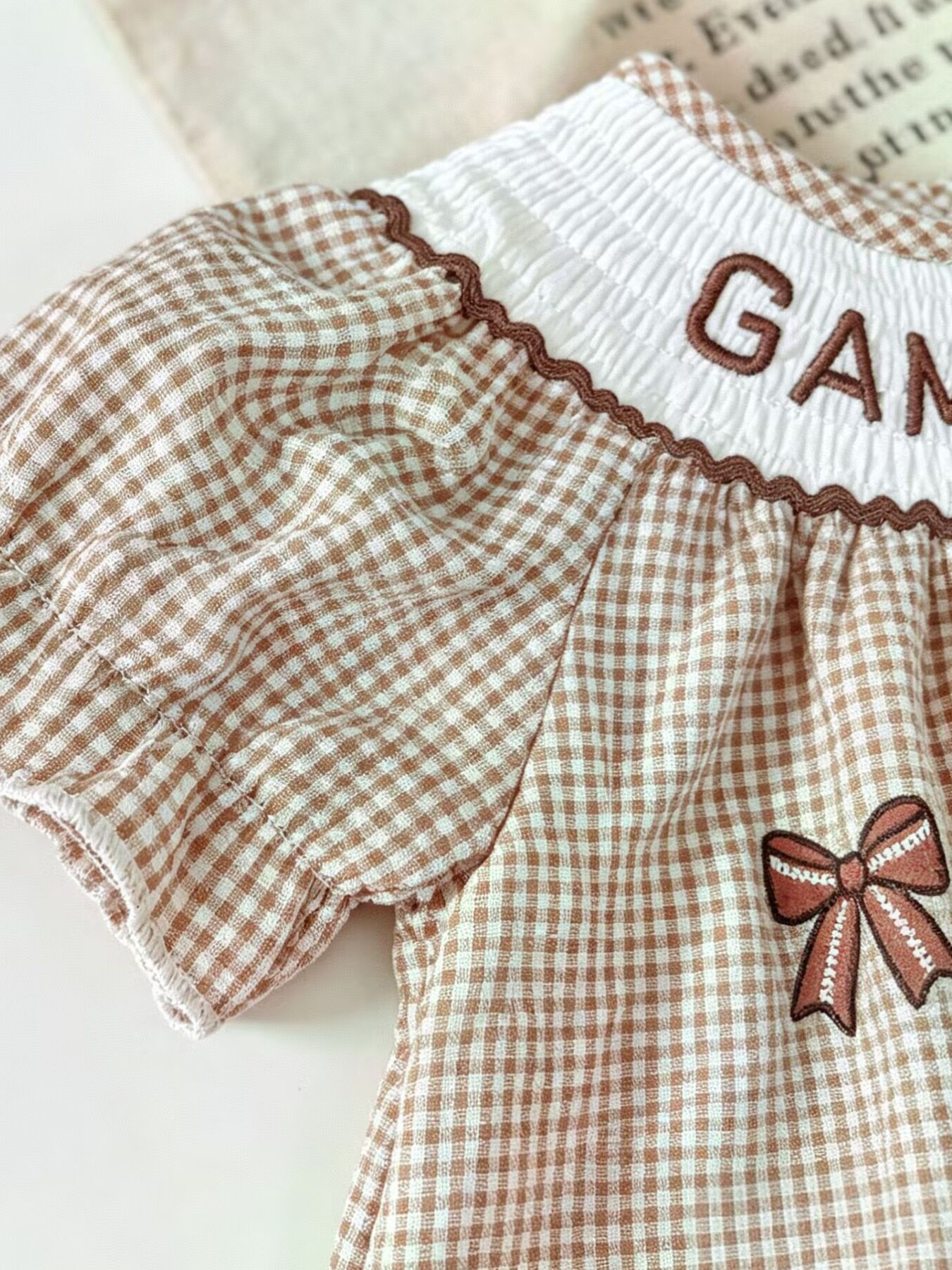 Children's Gingham Football Puff Sleeve Dress 3