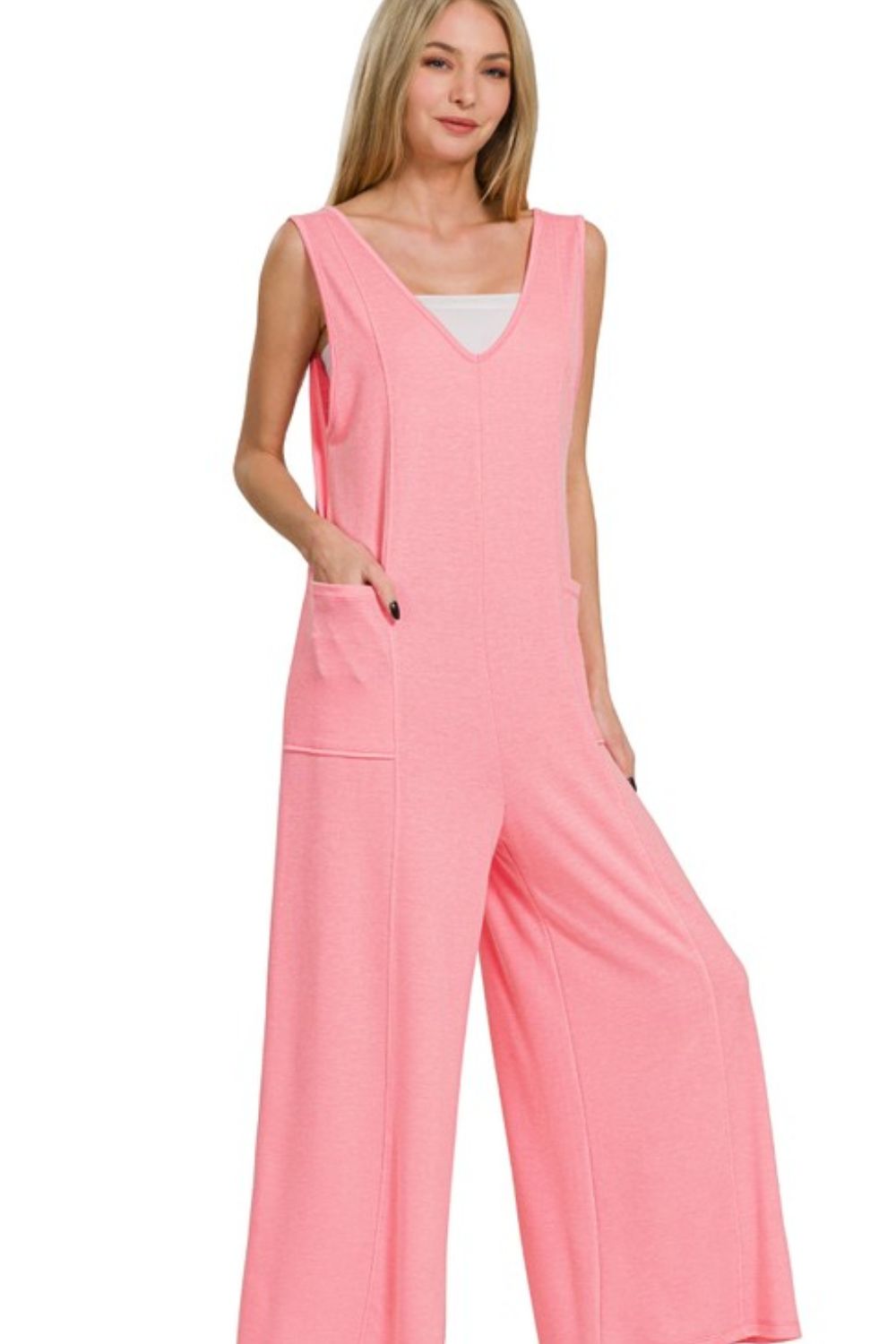 French Terry Deep V Neck Jumpsuits