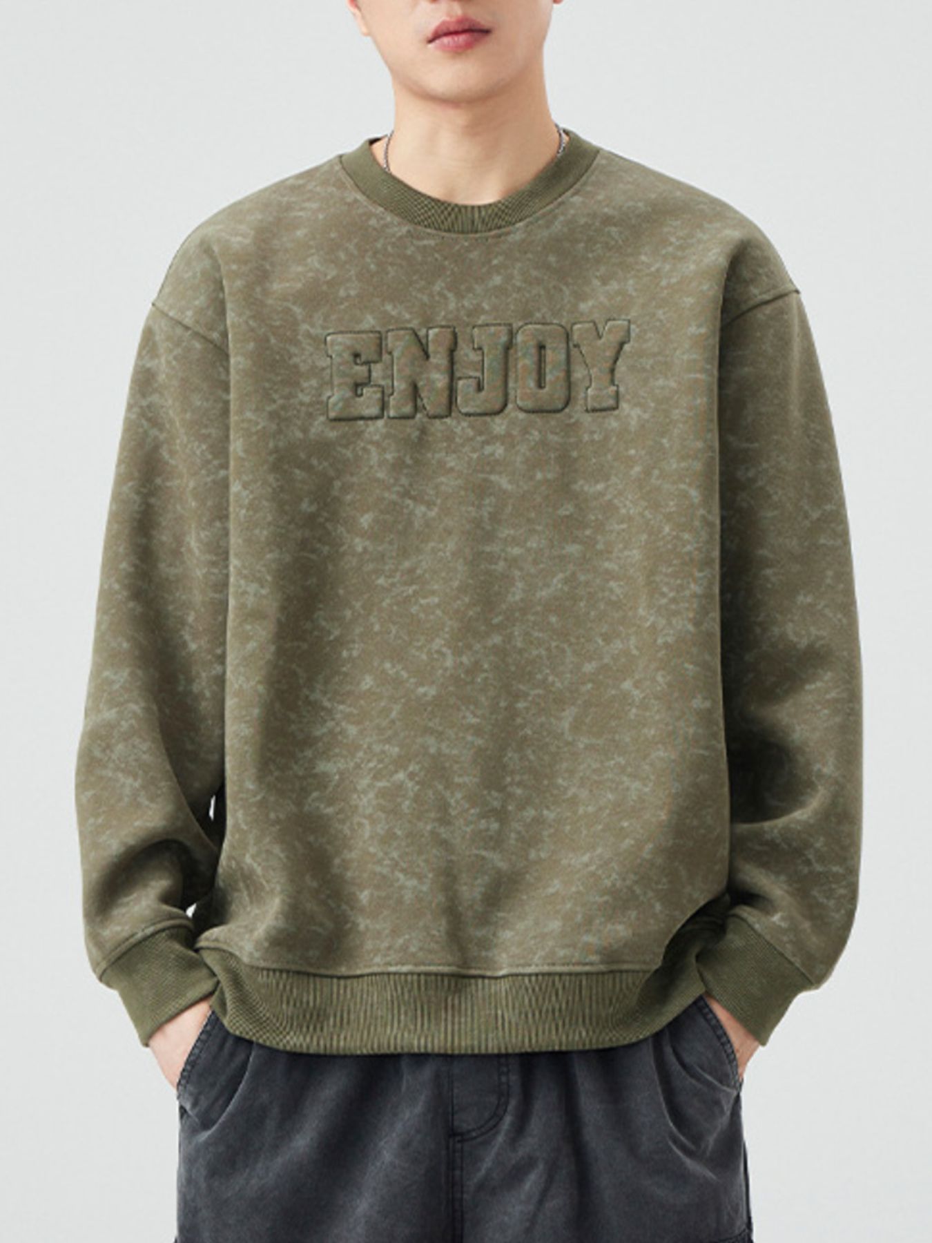 Men's Plus Size Enjoy Round Neck Long Sleeve Sweatshirt