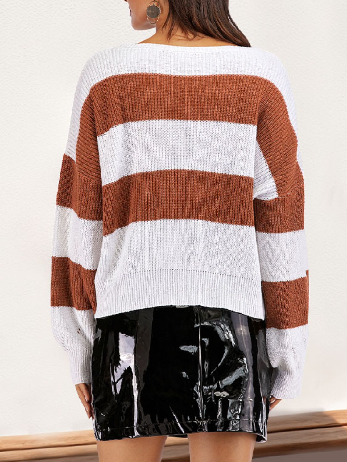 Color Block Dropped Shoulder Long Sleeve Sweater