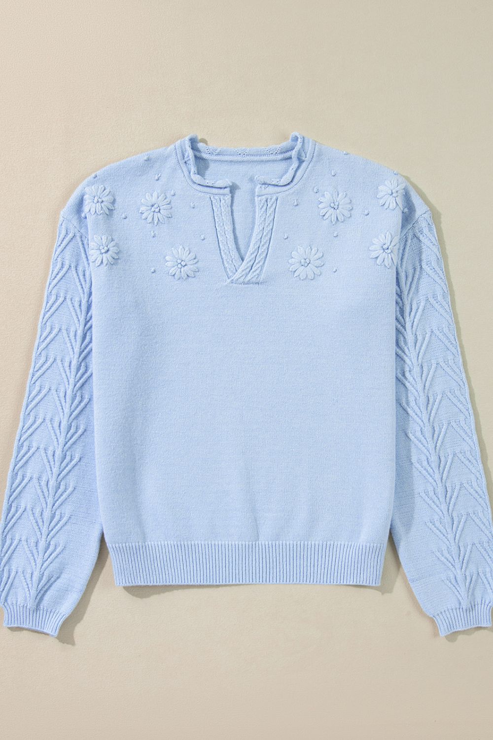 Daisy Notched Long Sleeve Sweater