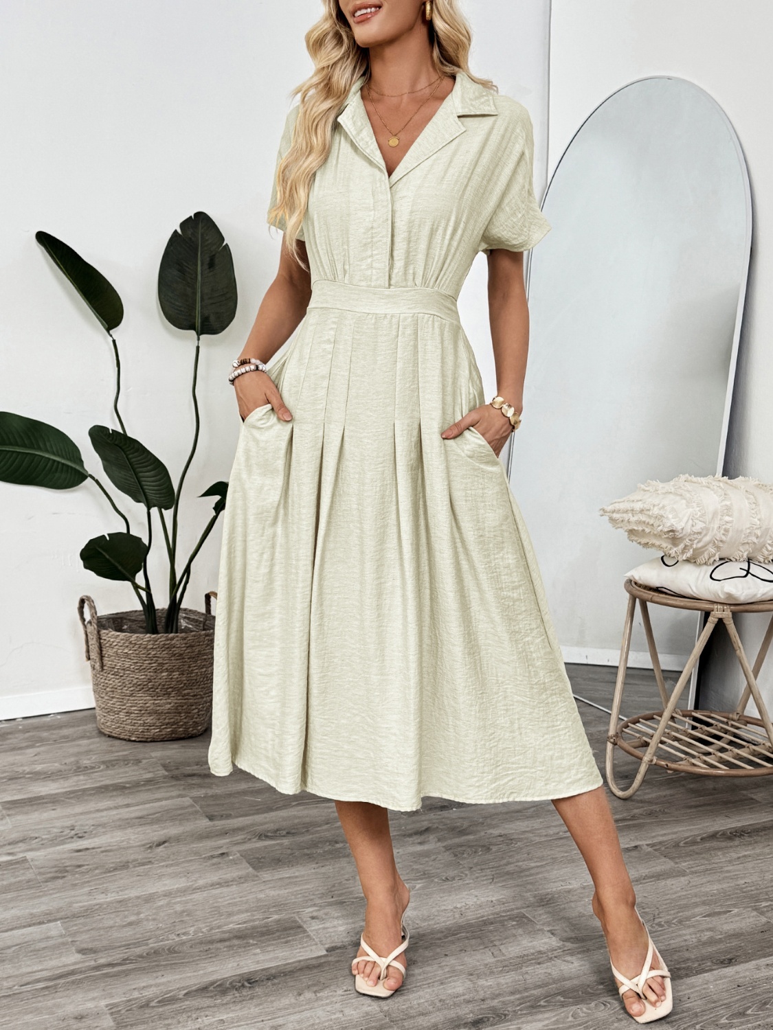 Short Sleeve Midi Dress with Pockets