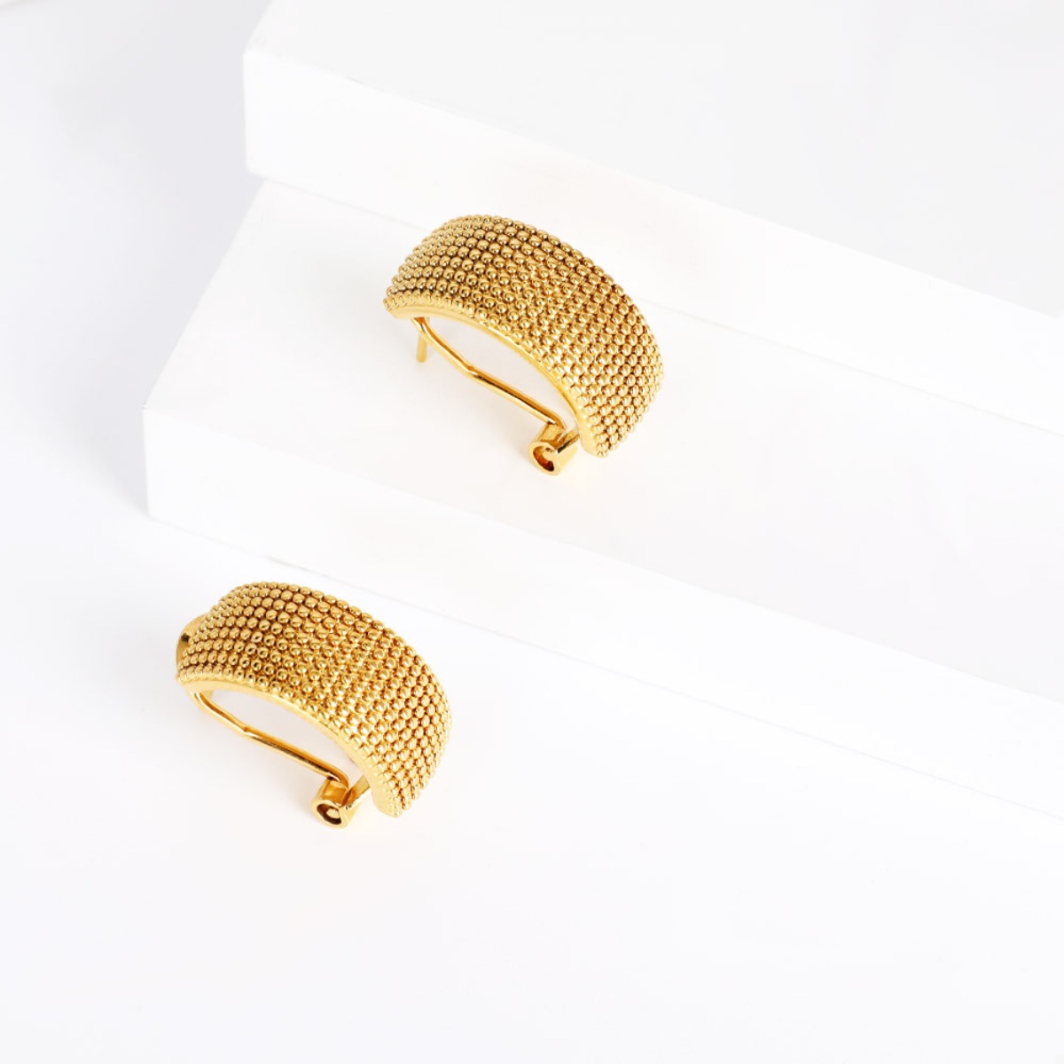 18K Gold-Plated Textured Wide Band Hoop Earrings