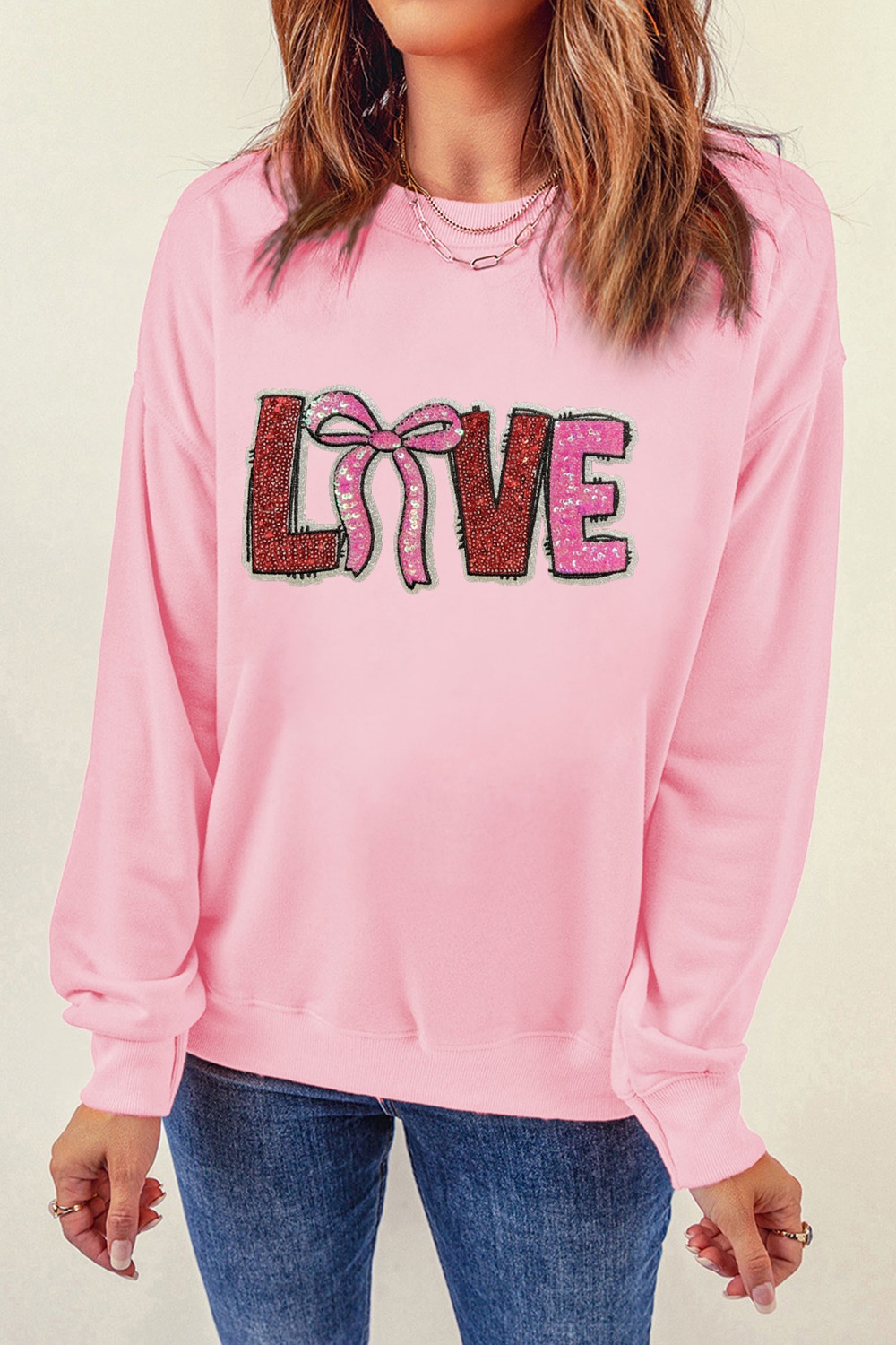 Bow Love Sequin Pattern Valentine Sweatshirt
